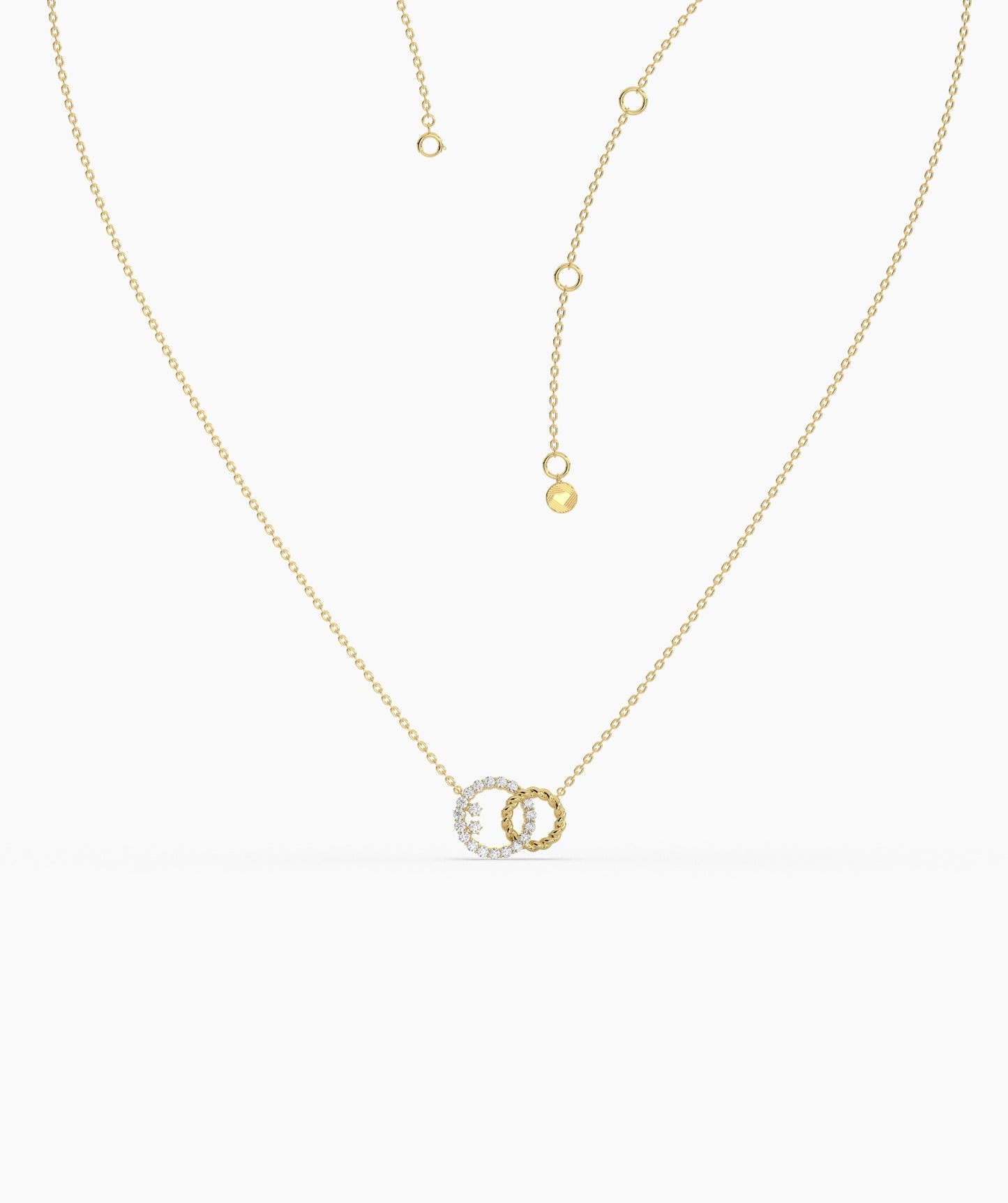 Dual Circle Pendant with Diamonds and Rope