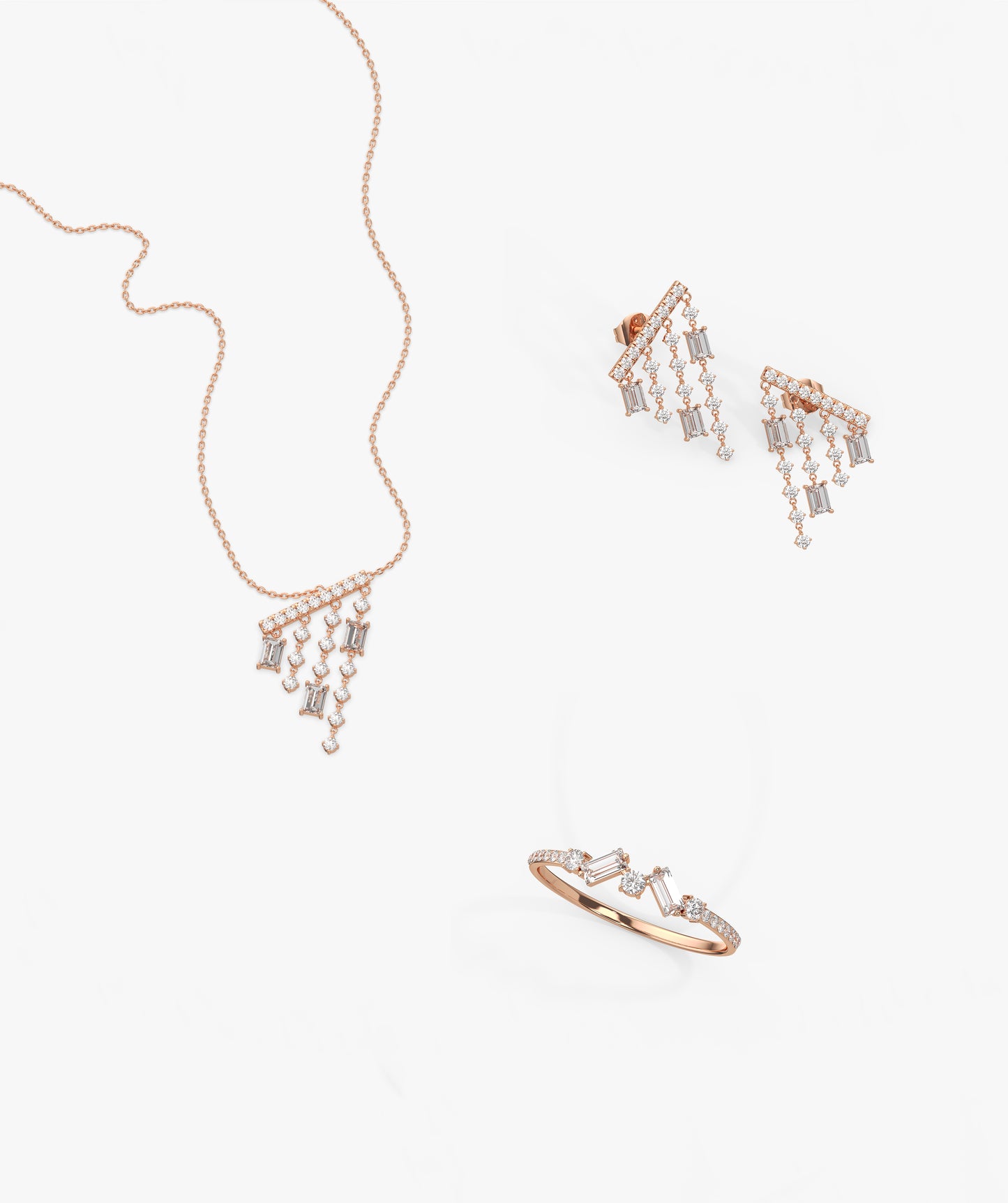 14k Solid Gold Dainty Diamond Set