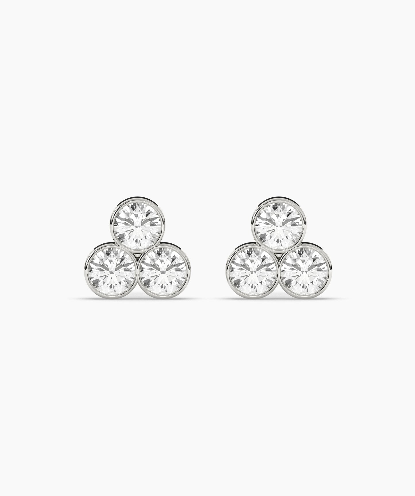 Bezel-Set Triple Diamond Stud Earrings