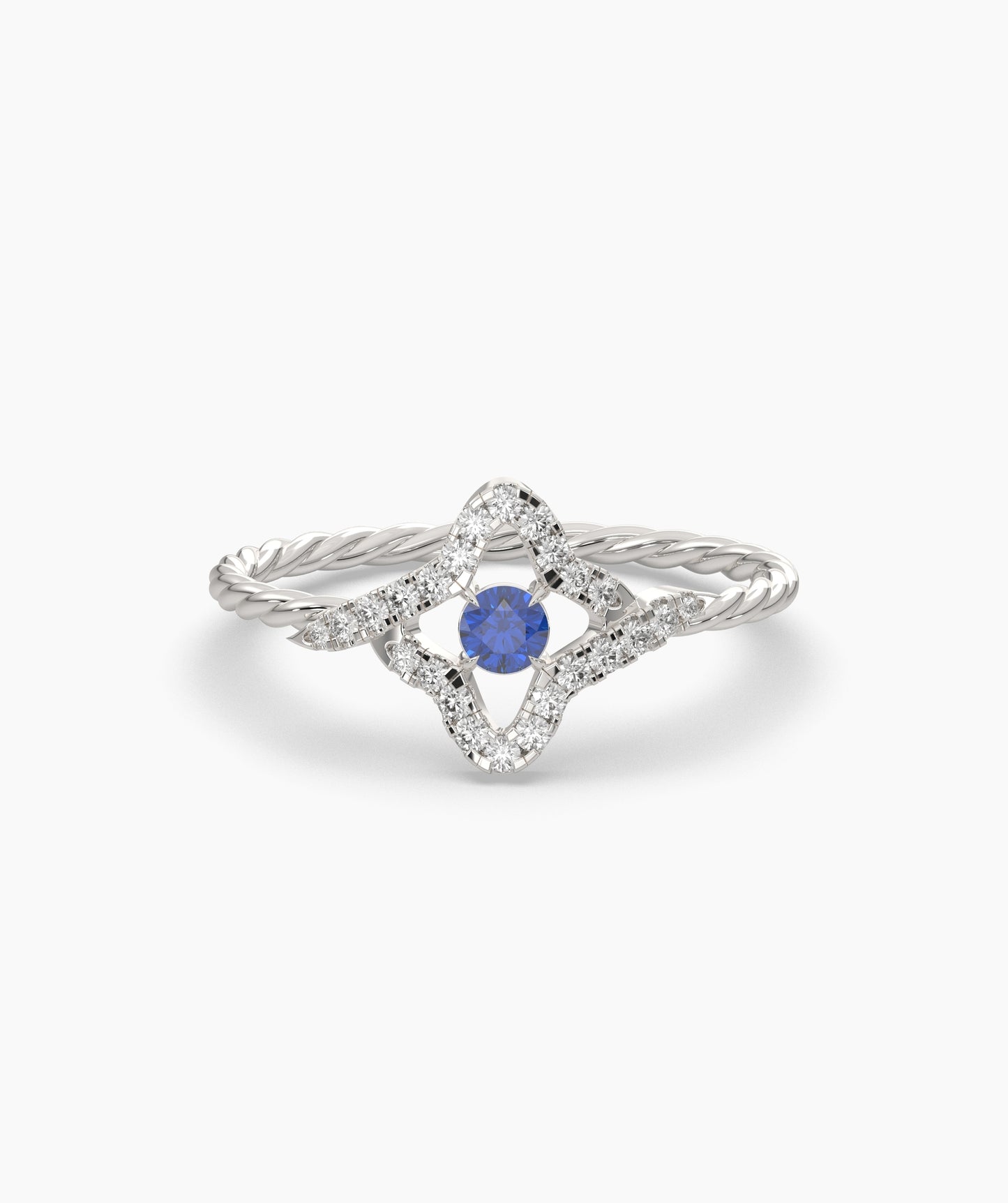 Four Point Star Green Diamond Twisted Rope Ring in 14K Gold