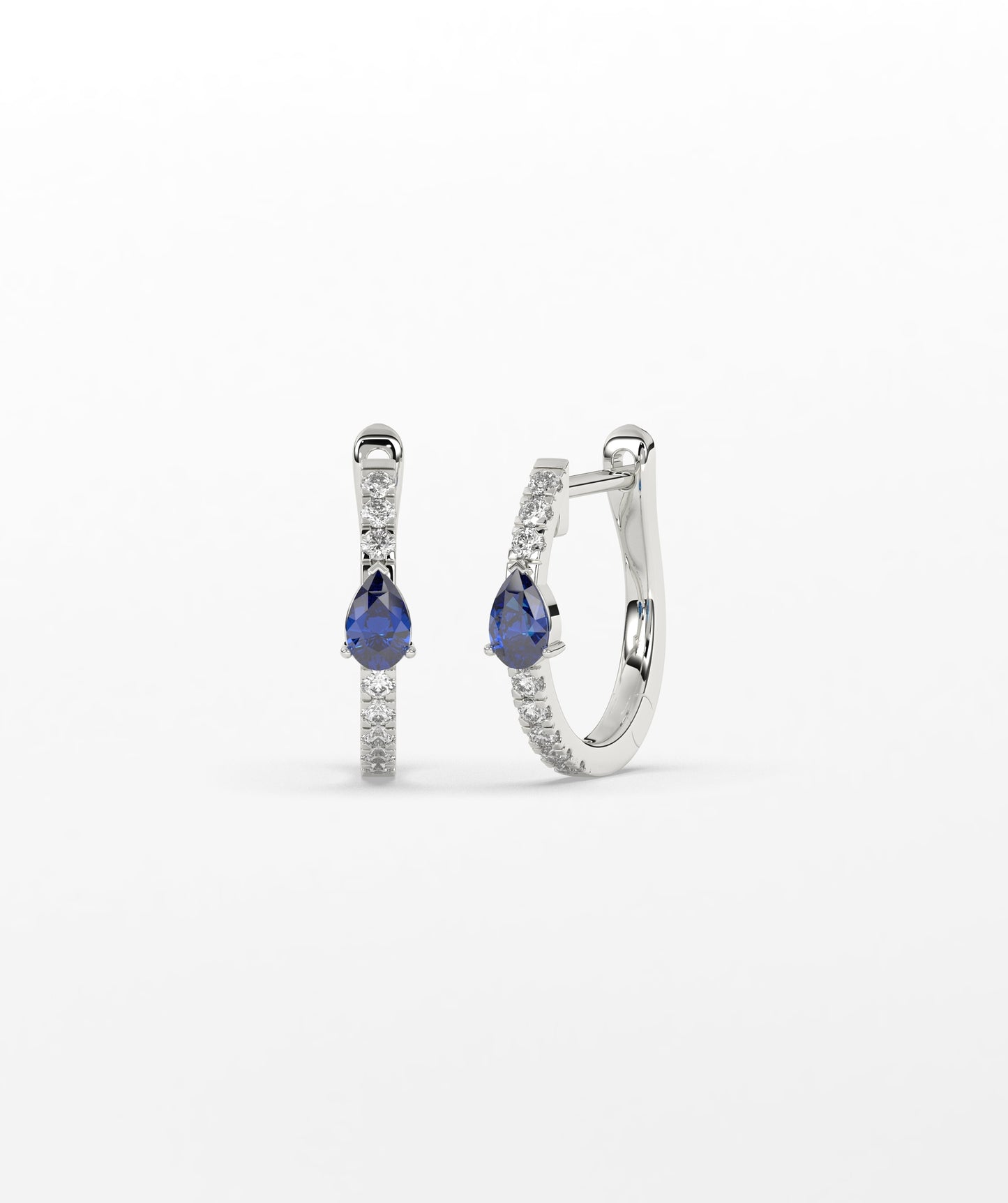 14K Gold Pear Blue Diamond & White Diamond Pavé Huggie Hoop Earrings