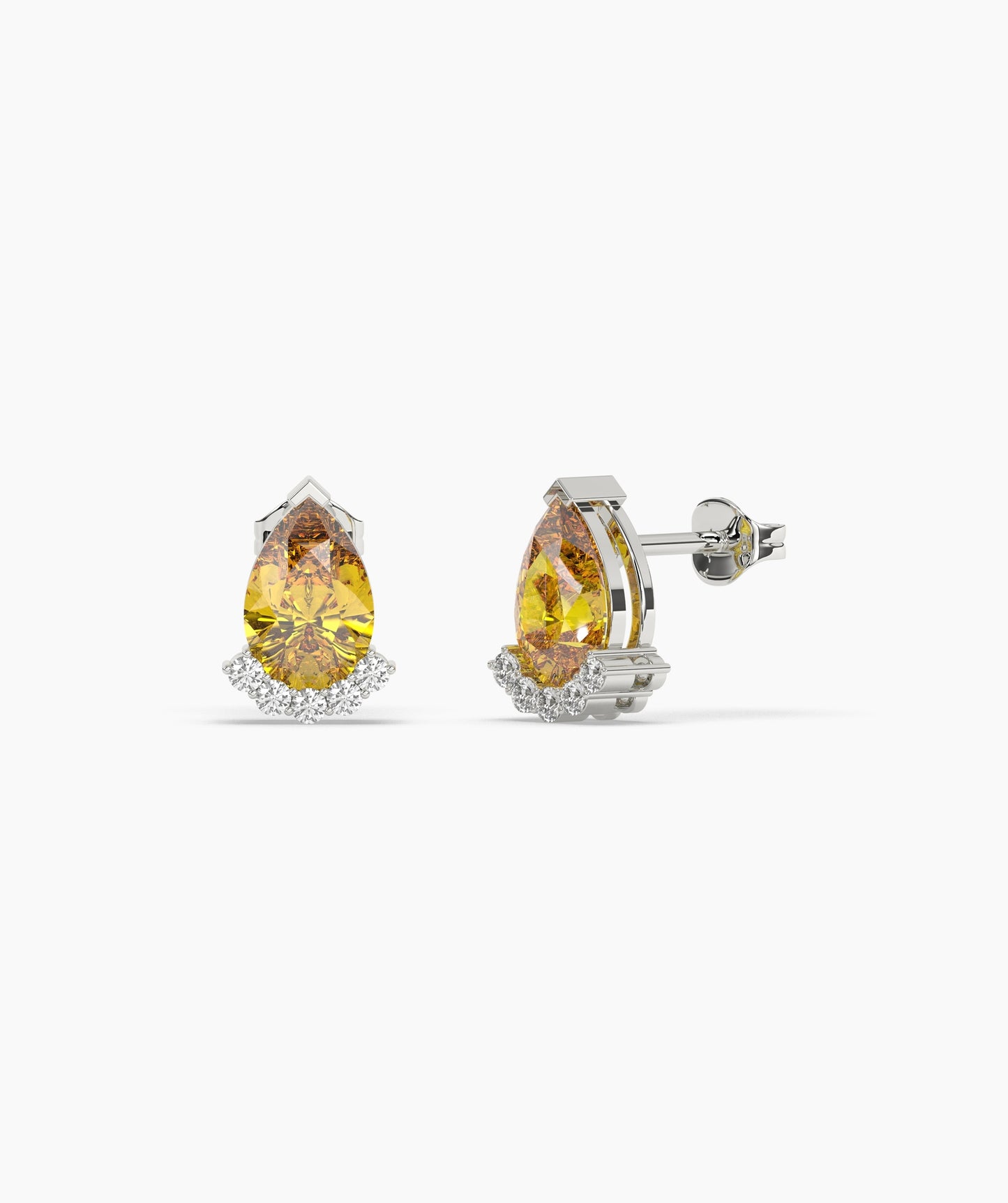 14K Gold Pear Birthstone & Diamond Crown Stud Earrings