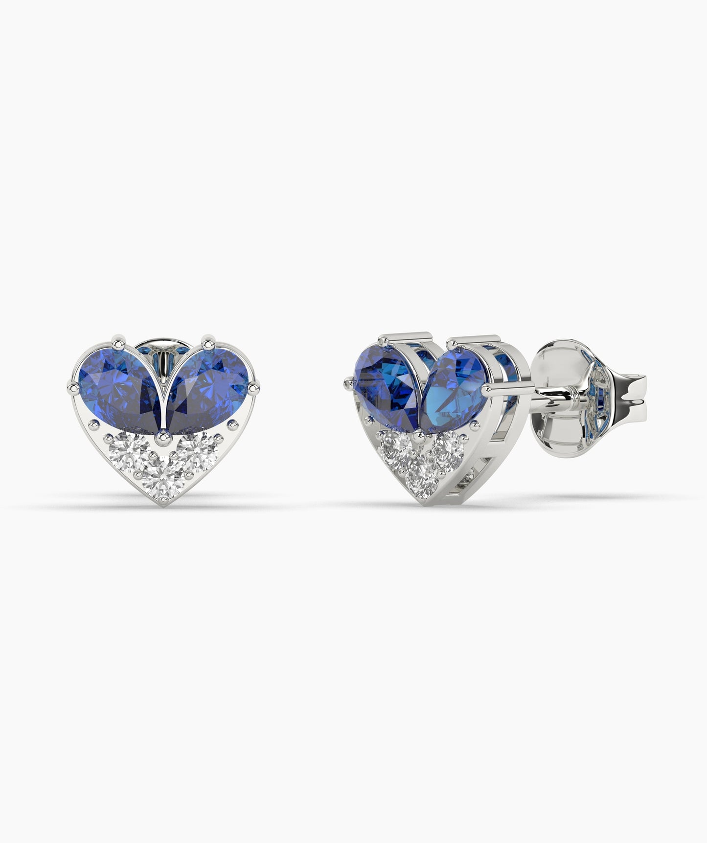 Pear Cut Birthstone and Diamond Heart Stud Earrings