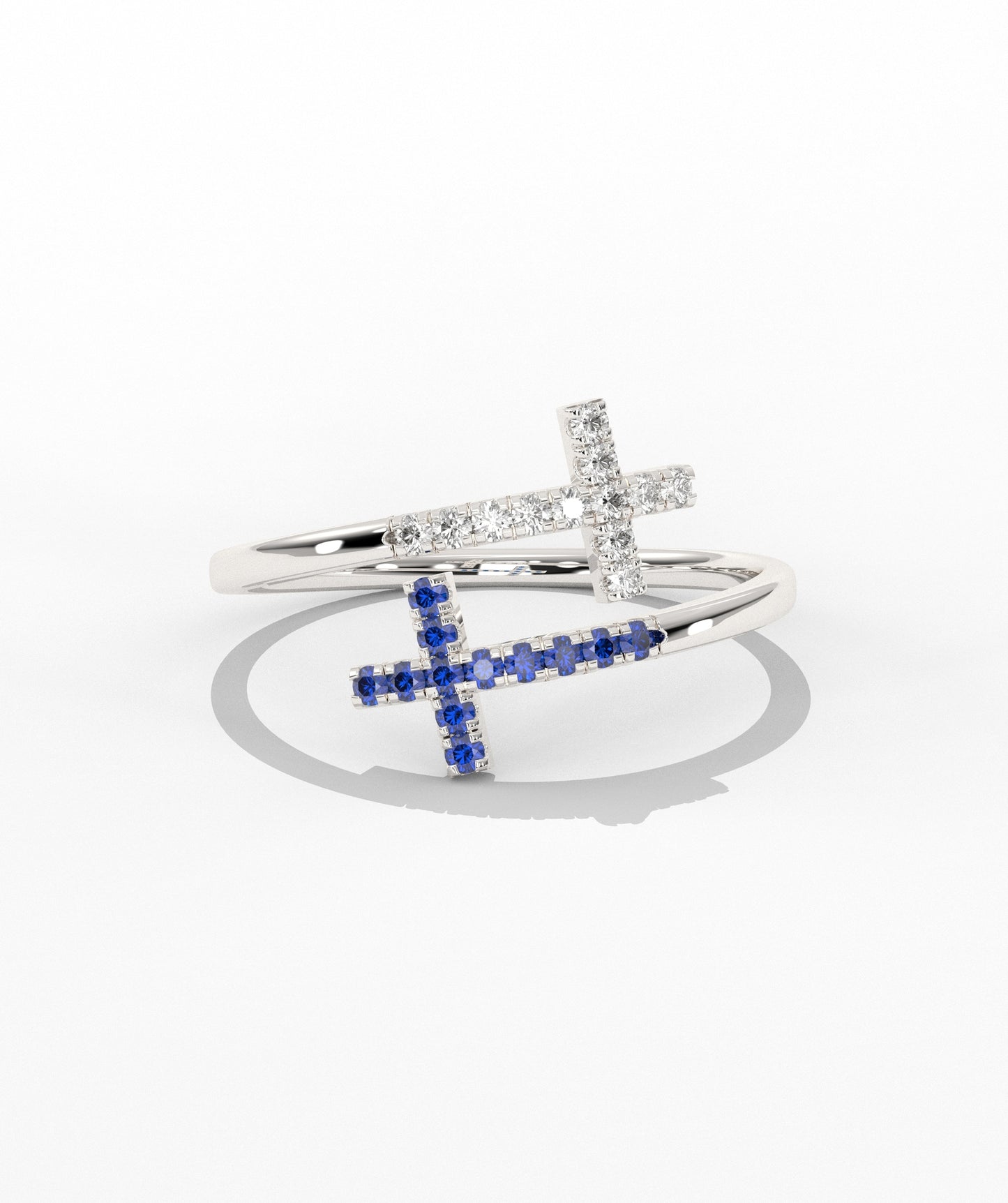 Diamond Double Cross Bypass Ring in 14K Solid Gold