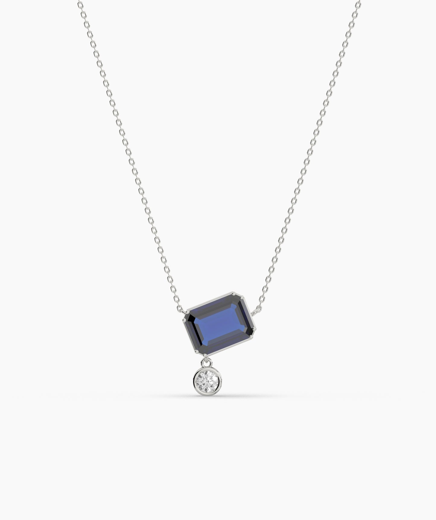 Emerald Cut and Bezel Diamond Drop Necklace