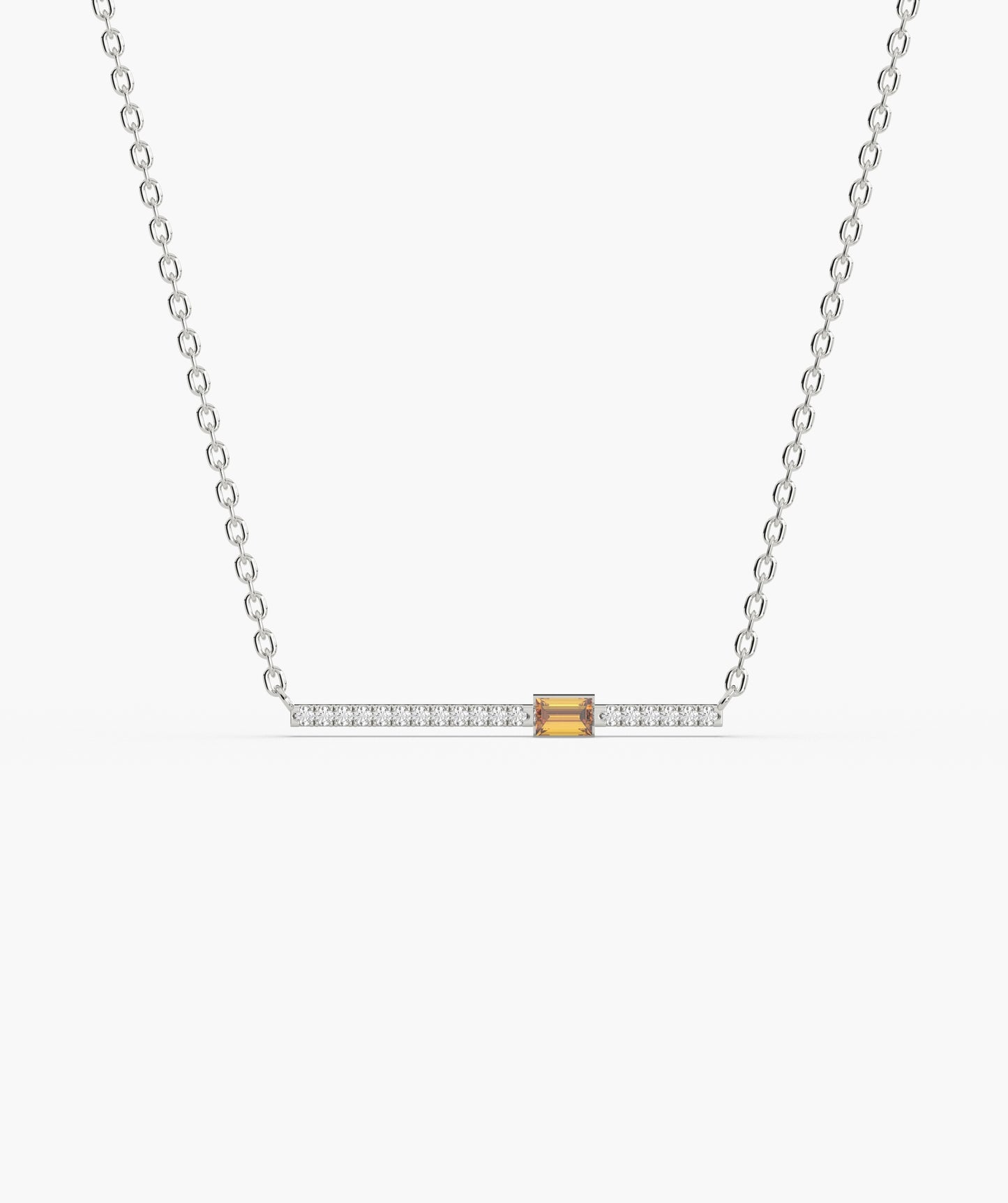 Baguette Blue Sapphire & Diamond Bar Necklace