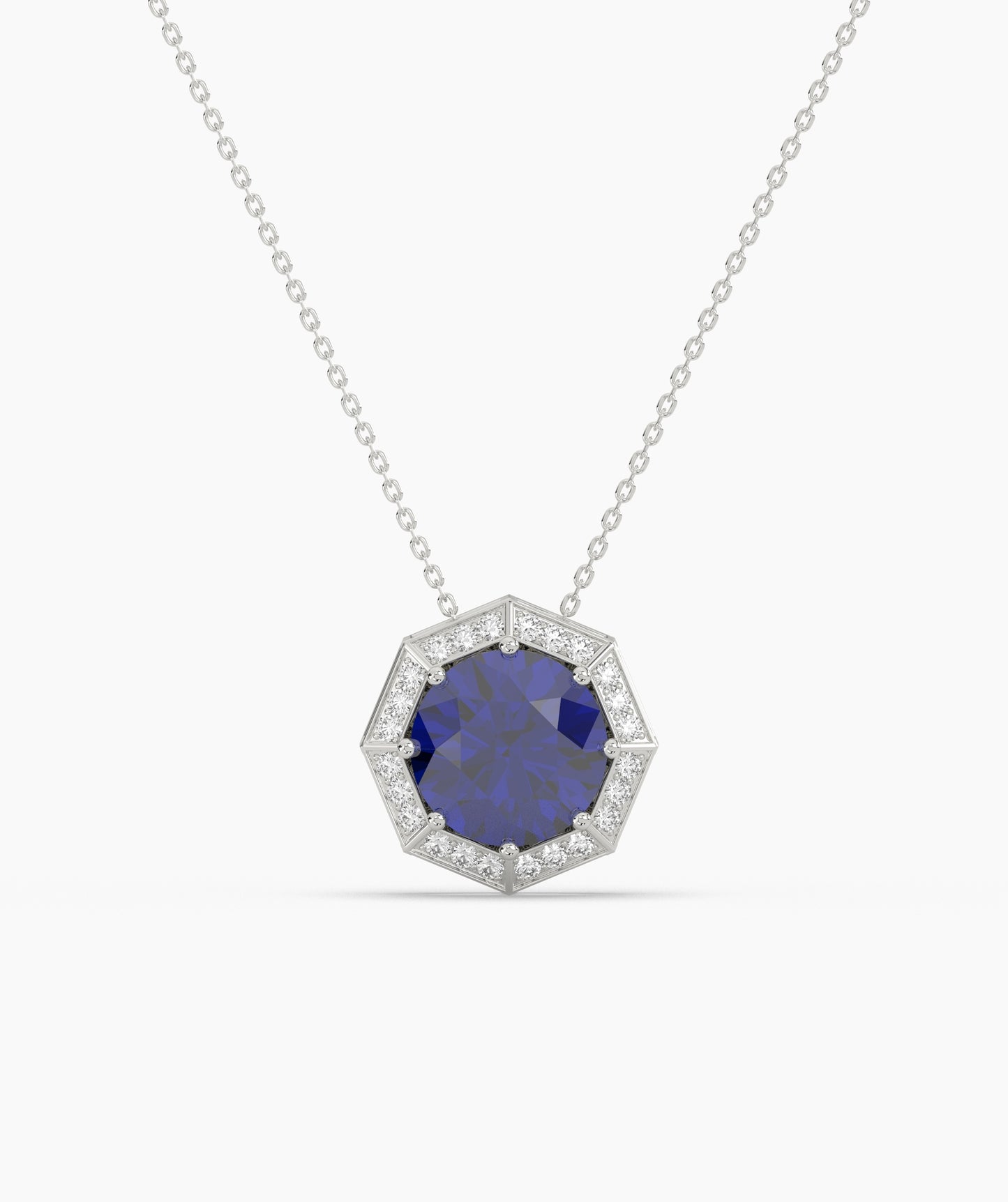 Octagonal Halo Birthstone Statement Necklace