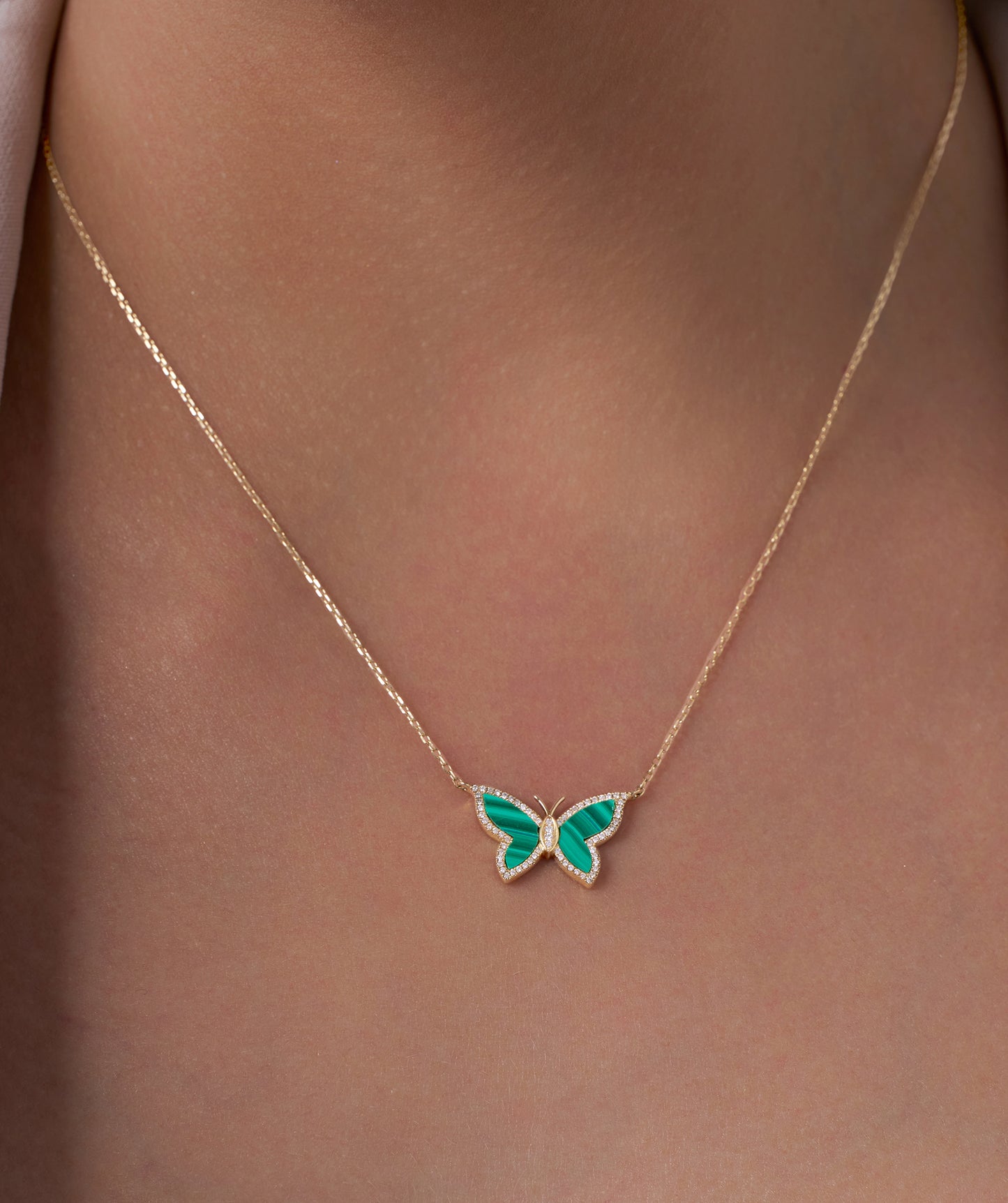 Malachite Butterfly Gold Necklace