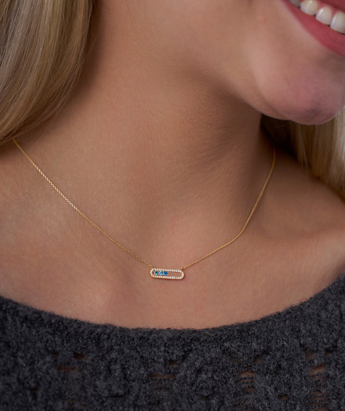 Diamond-Outlined Blue Trio Necklace