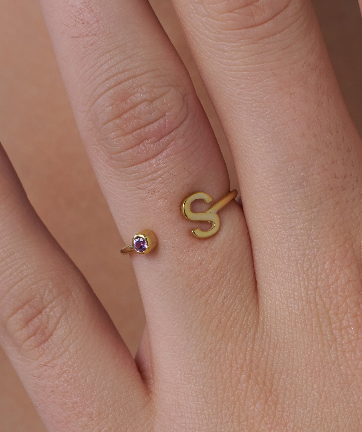 Personalized Initial Ring with Birthstone Accent
