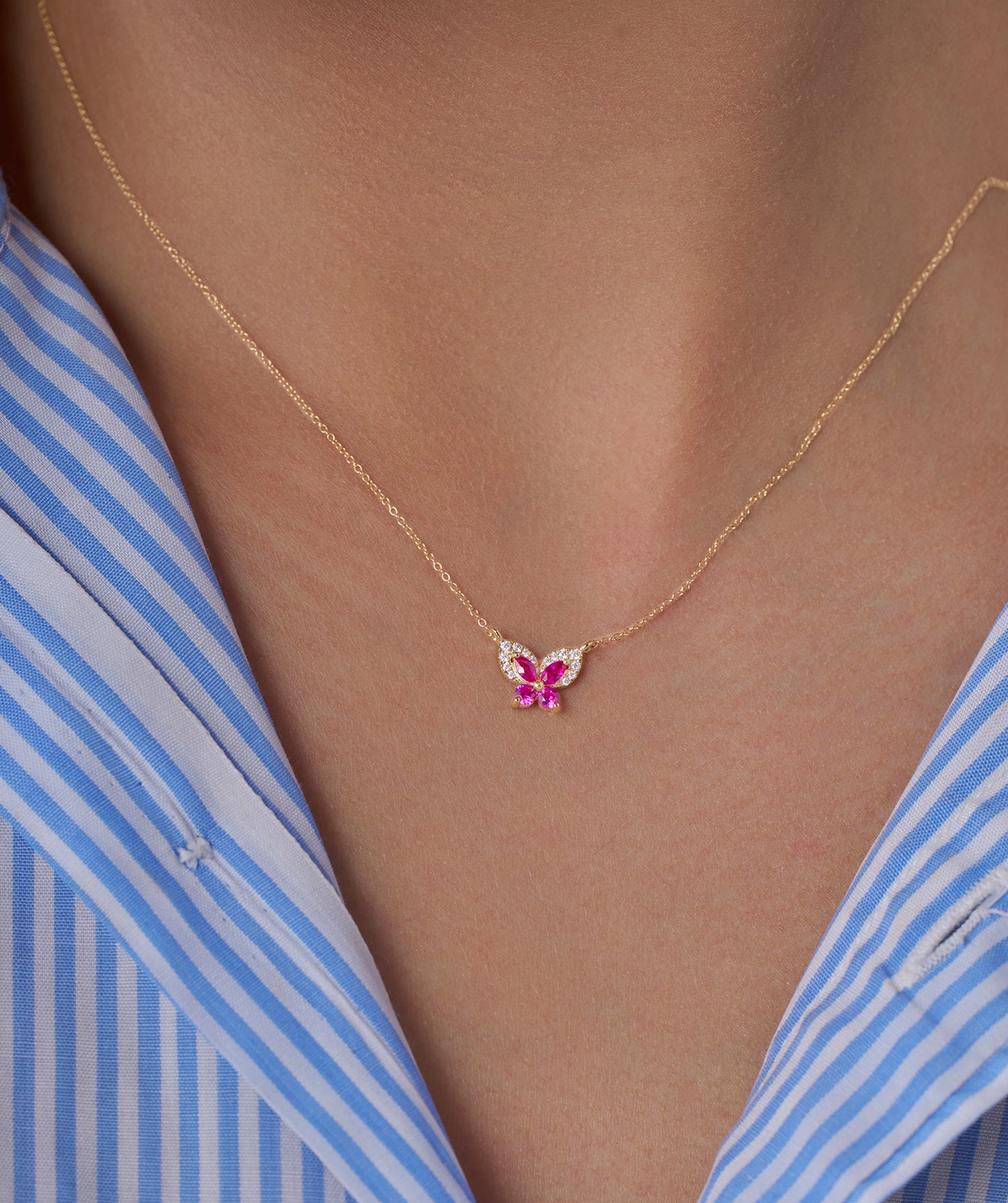 Ruby Butterfly Gold Necklace