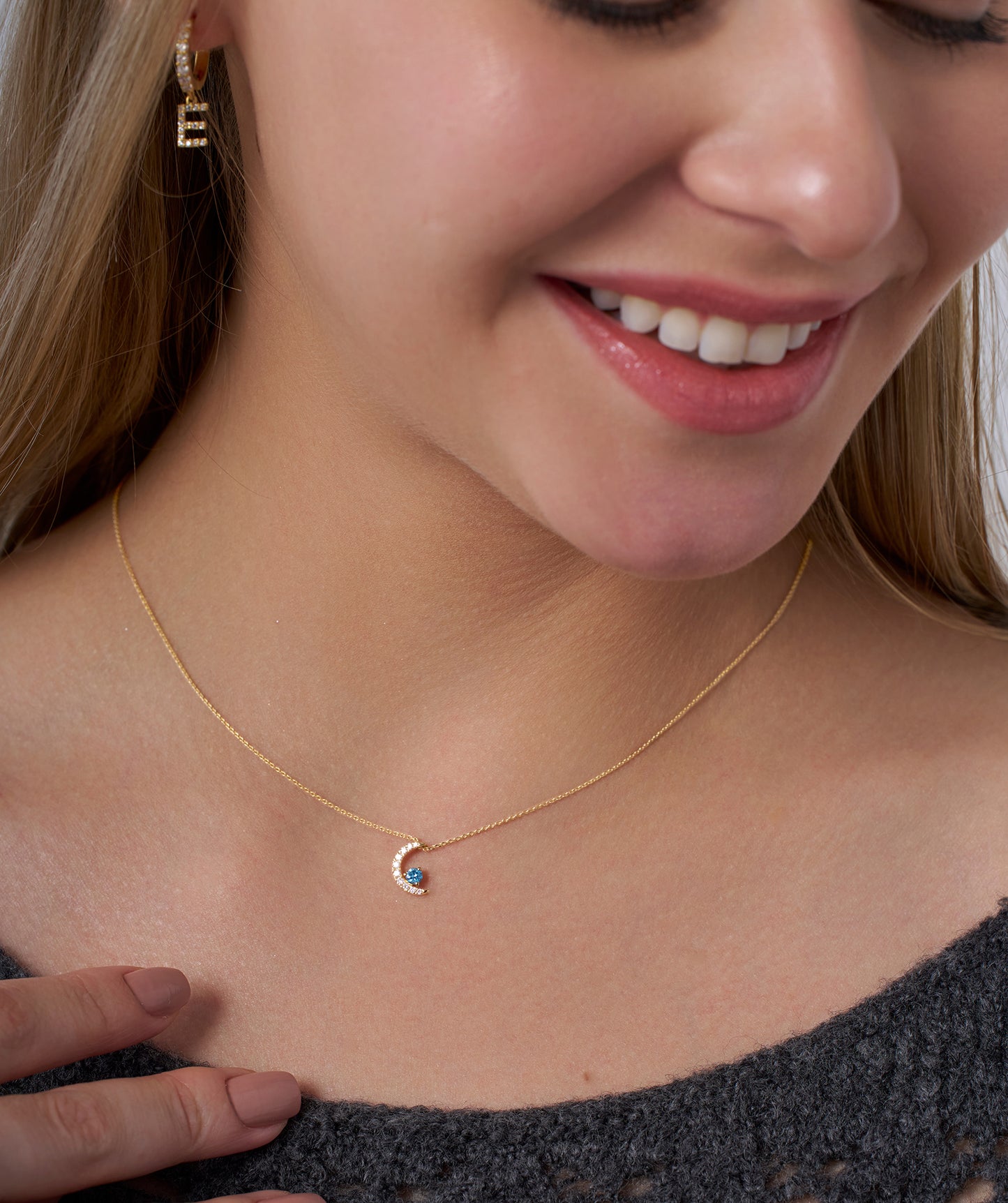 14K Gold Starry Moonlight Pendant
