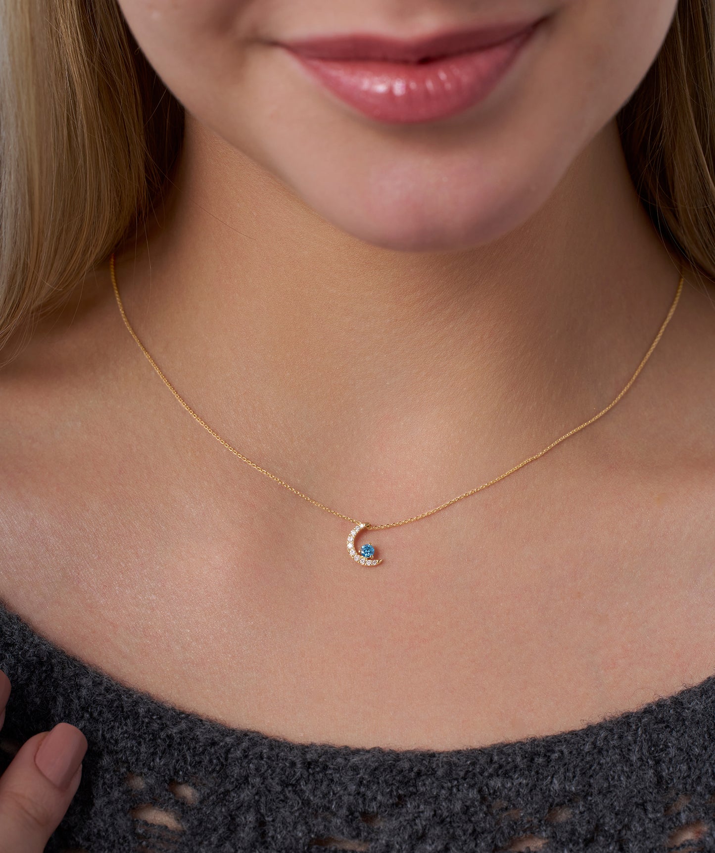 14K Gold Starry Moonlight Pendant