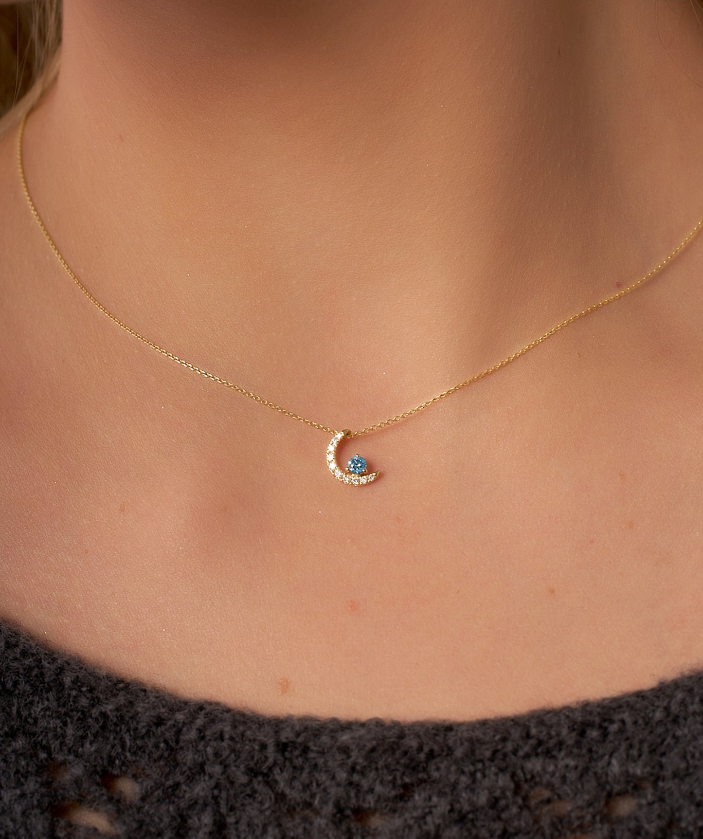 14K Gold Starry Moonlight Pendant