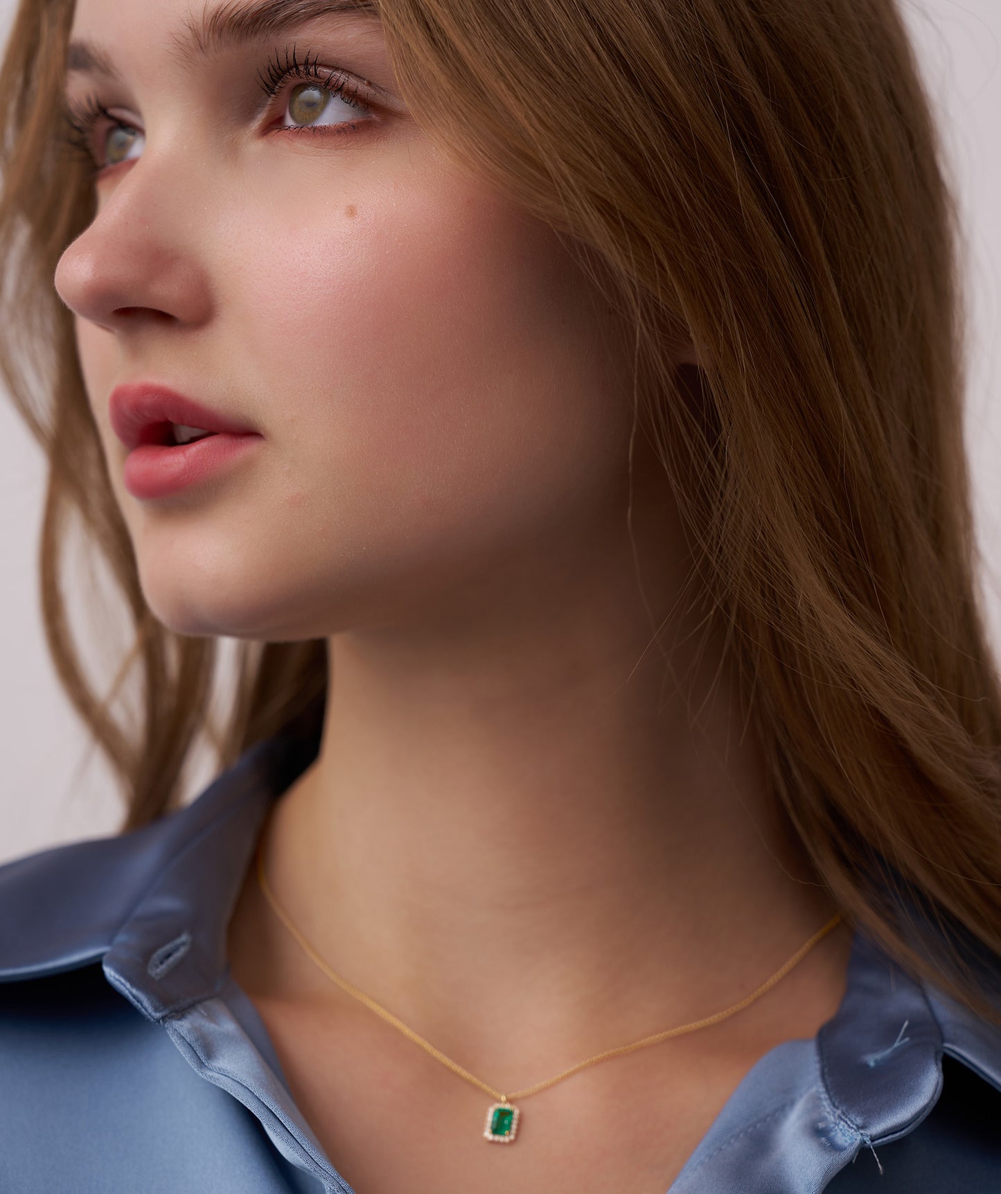 Emerald-Cut Green Stone Halo Necklace