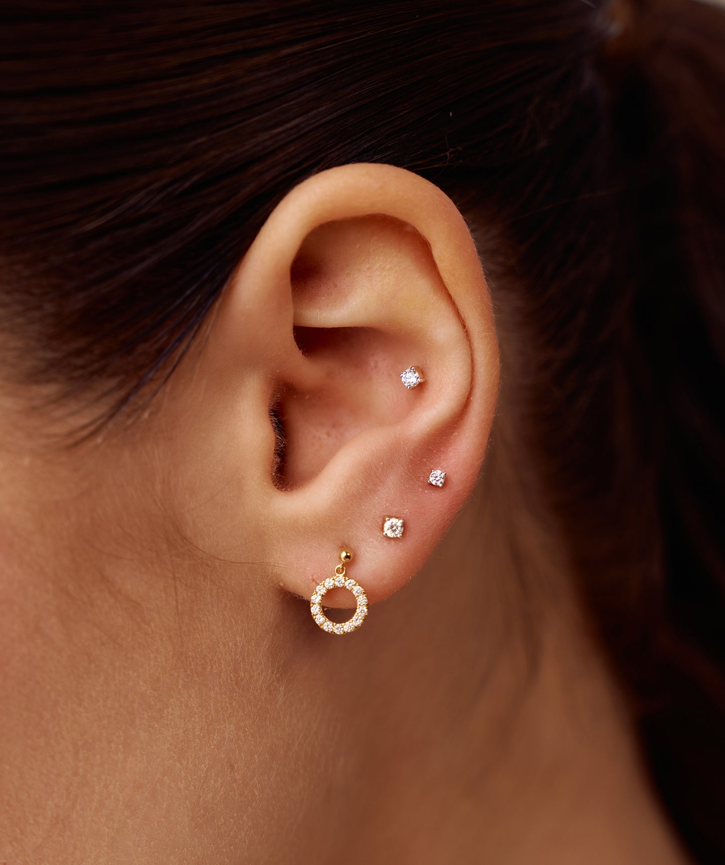 14K Gold Open Circle Diamond Earrings