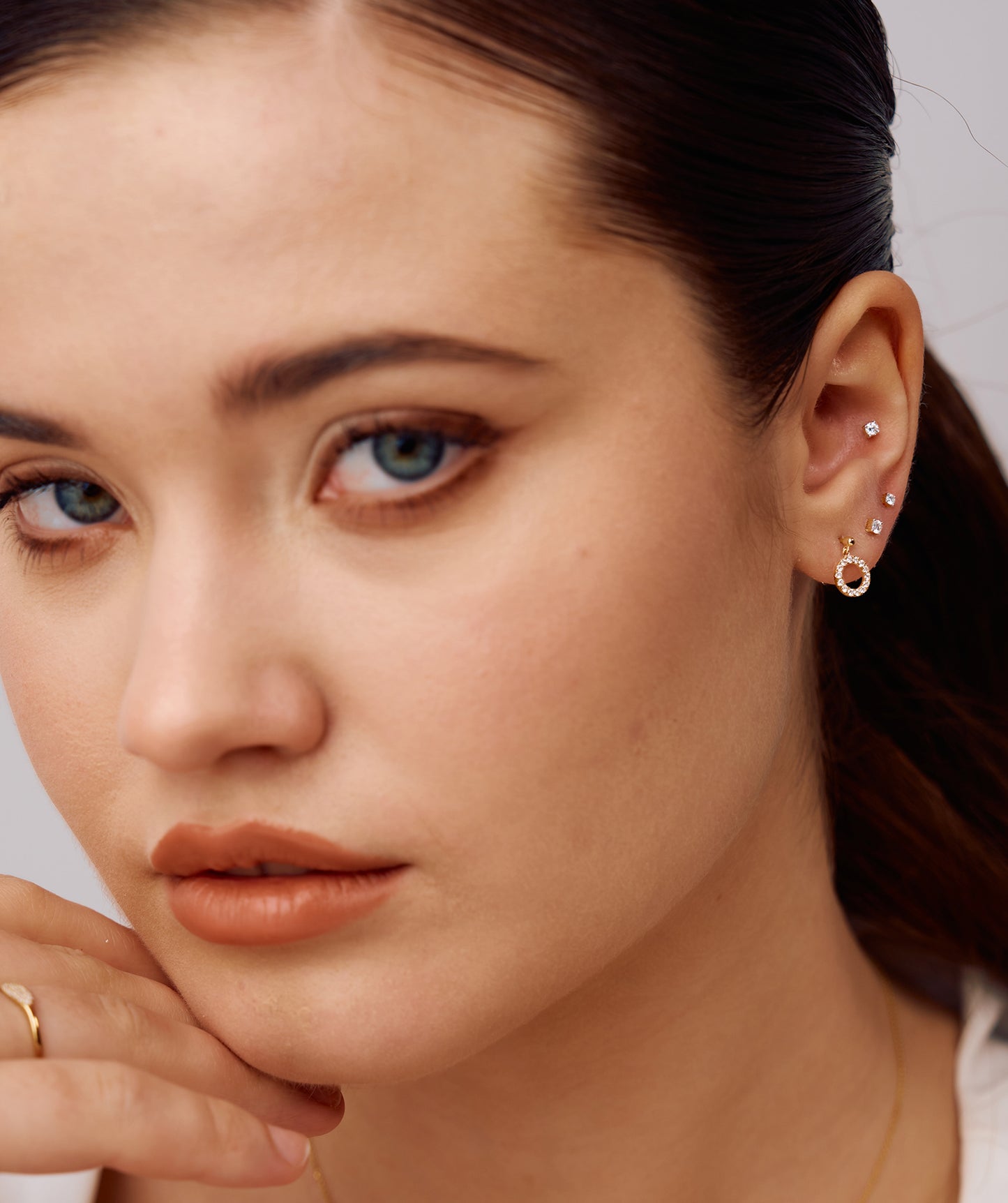 14K Gold Open Circle Diamond Earrings