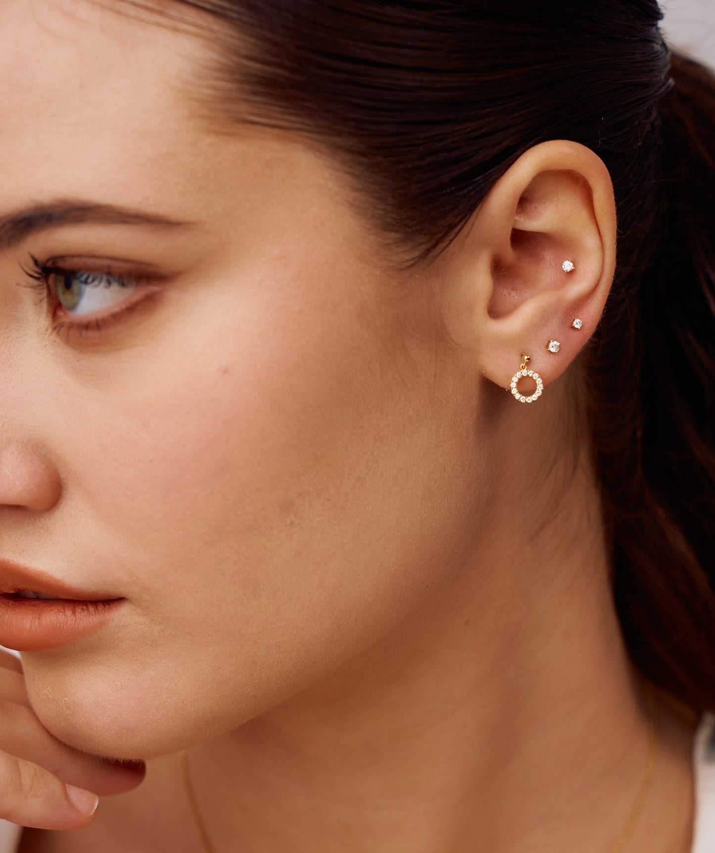 14K Gold Open Circle Diamond Earrings