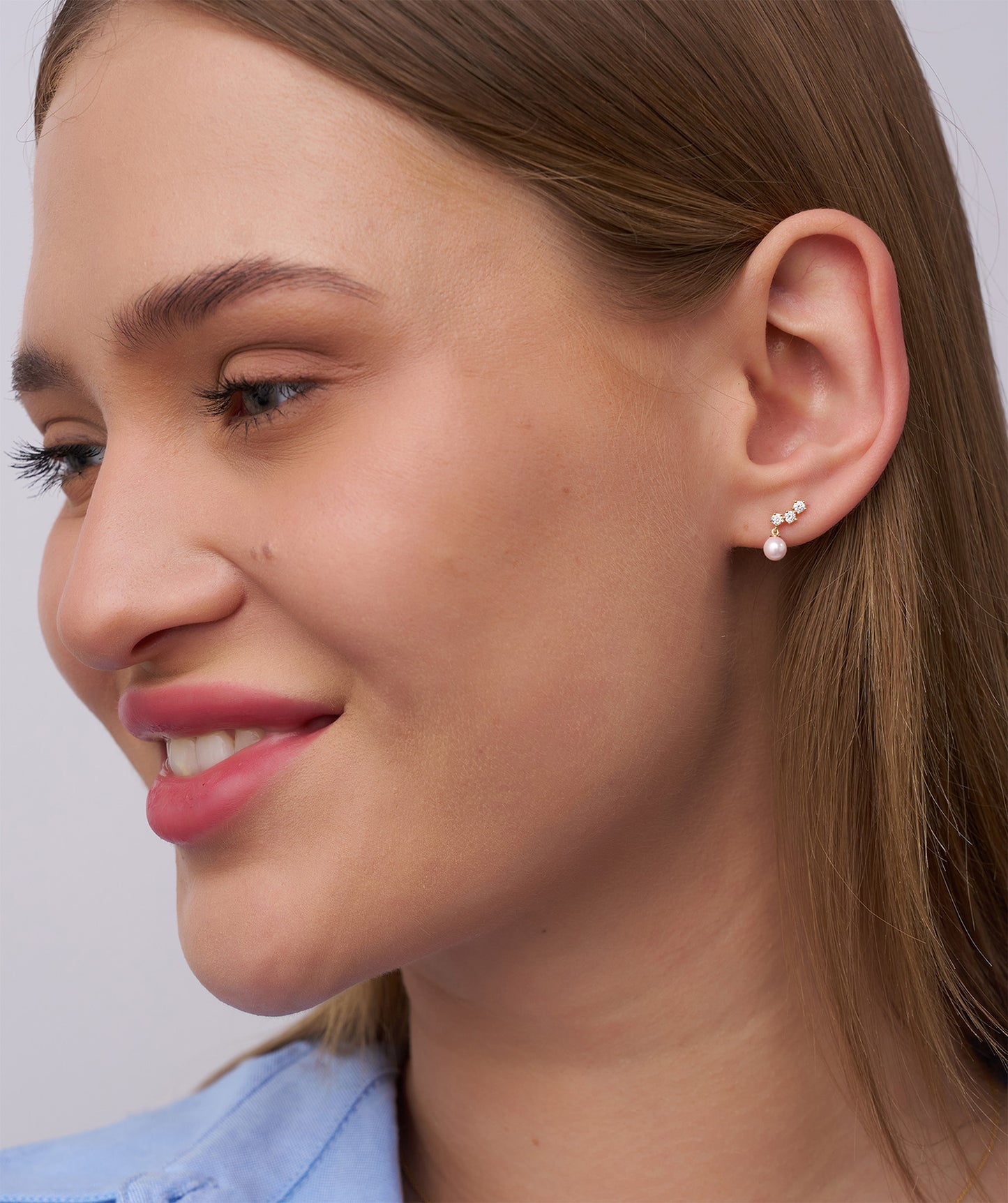 Modern Diamond and Pearl Drop Earrings