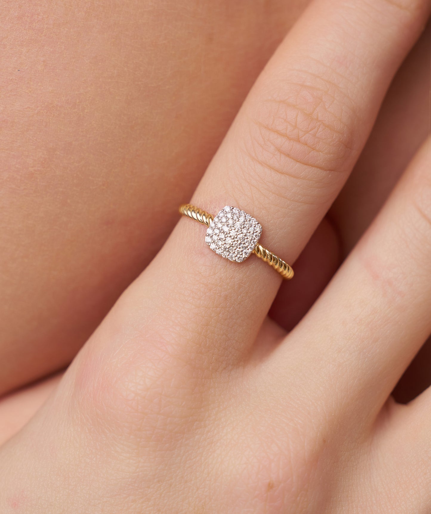 14K Gold Pavé Cushion Ring