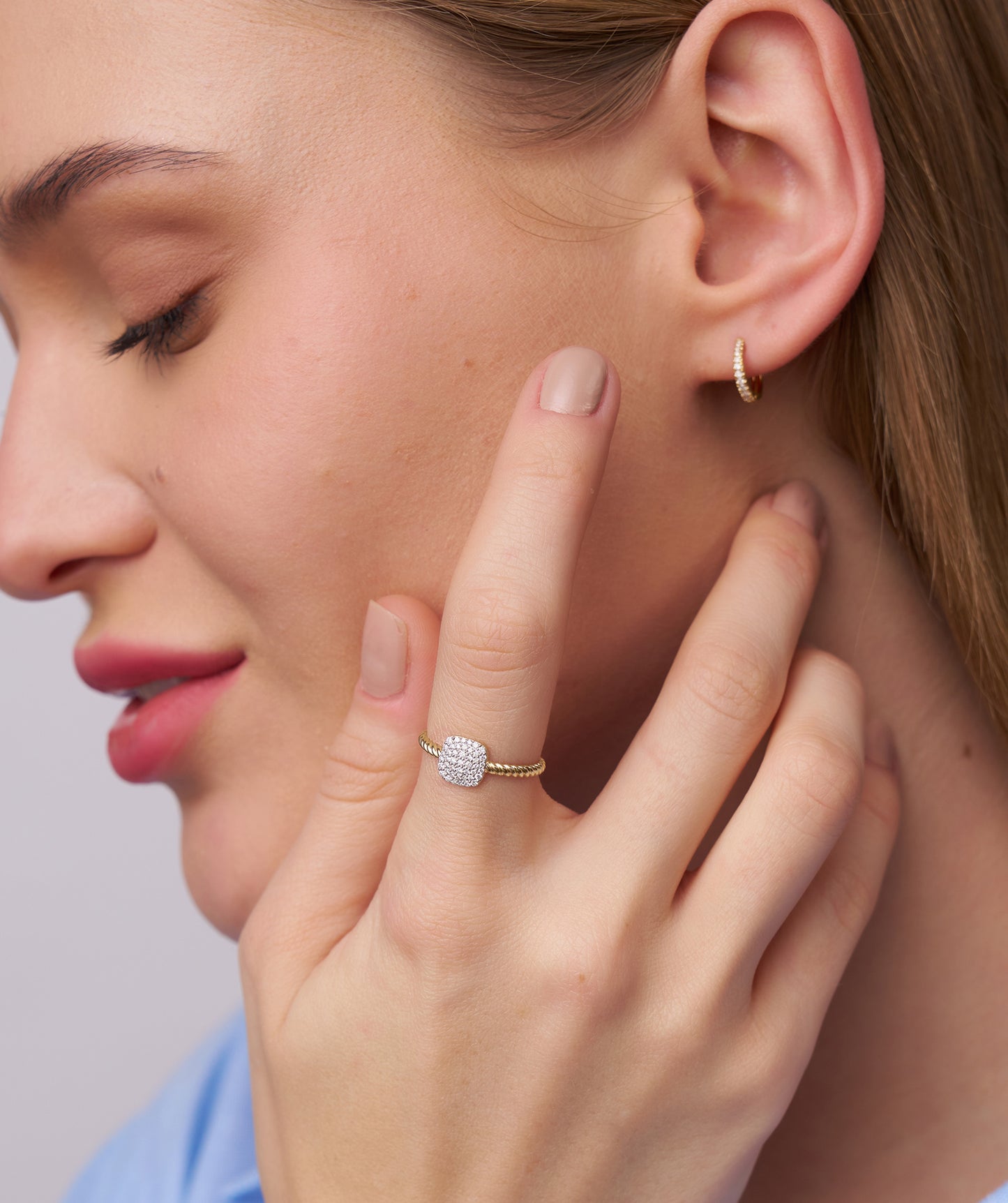 14K Gold Pavé Cushion Ring