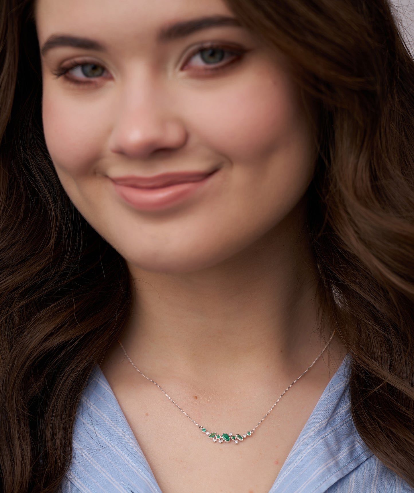 Green Gemstone & Diamond Cluster Necklace