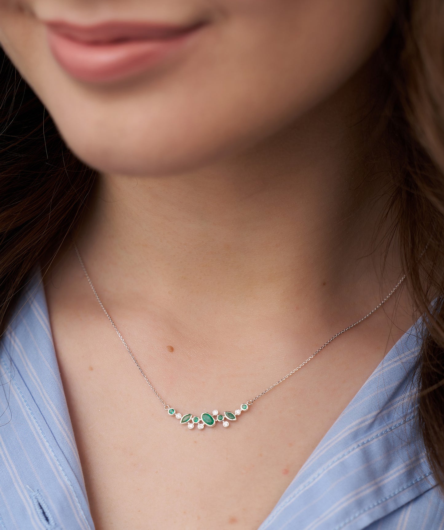 Green Gemstone & Diamond Cluster Necklace