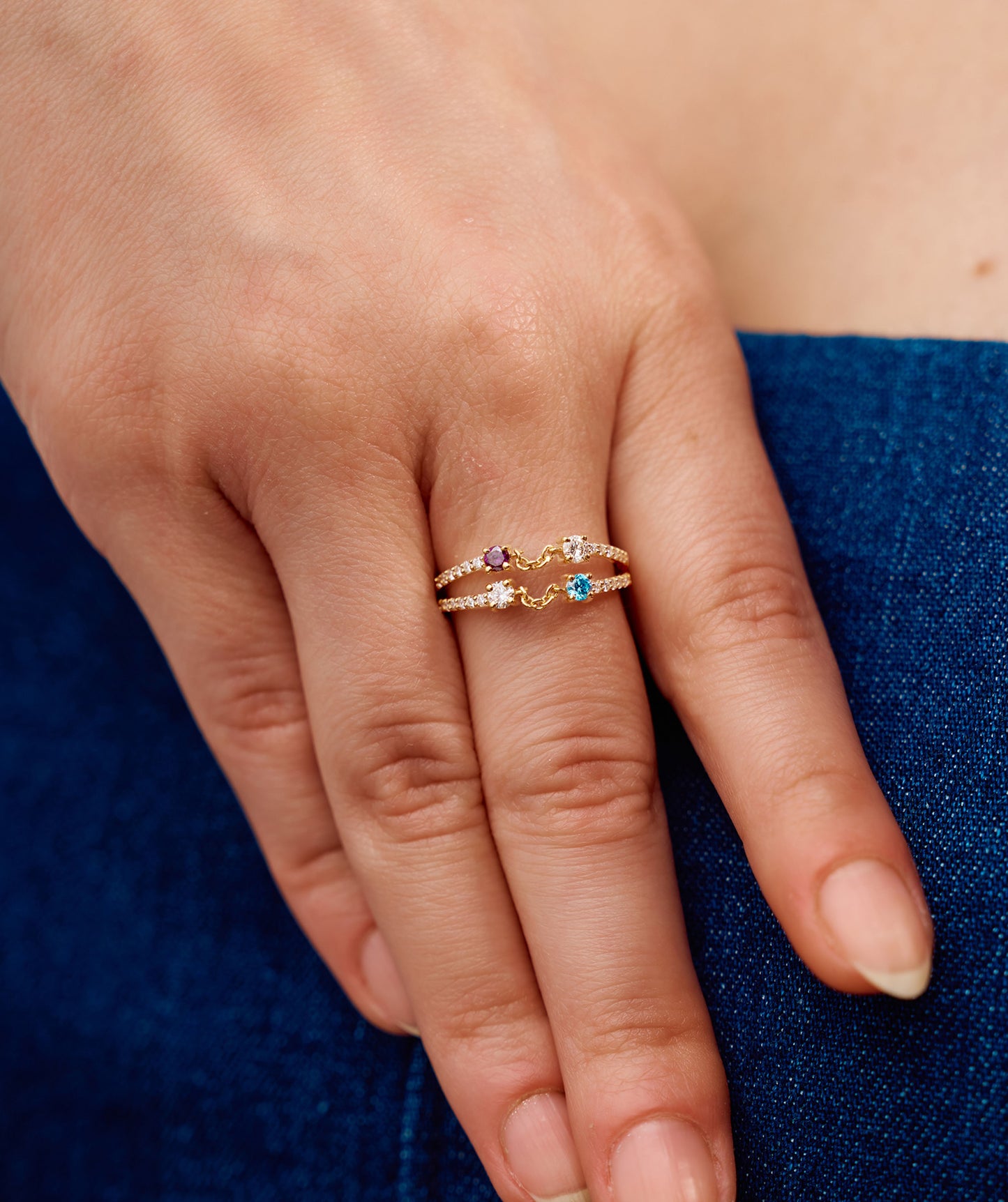Diamond & Gemstone Chain Ring