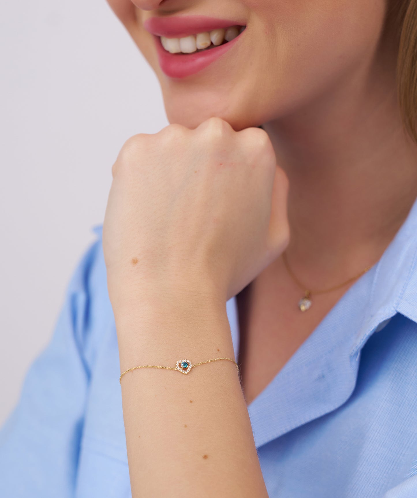 Blue Diamond Heart Gold Bracelet