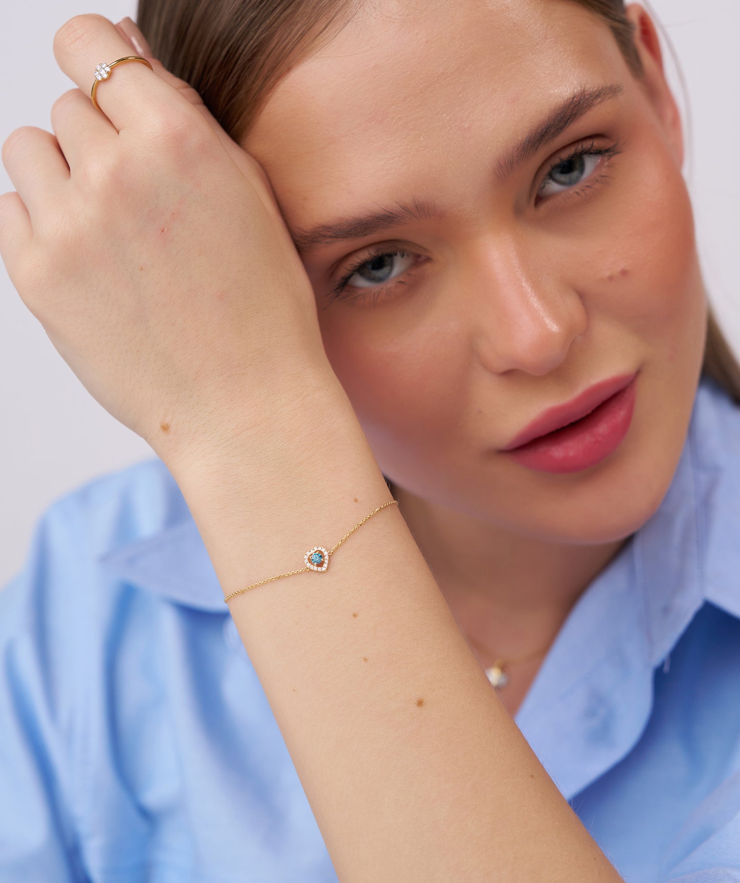 Blue Diamond Heart Gold Bracelet
