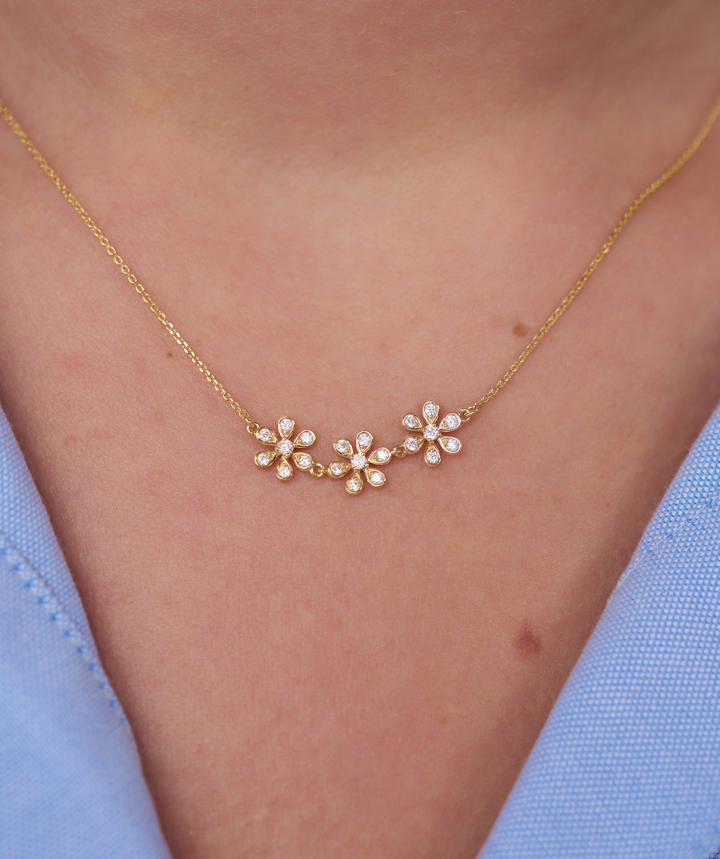 Triple Flower Diamond Necklace