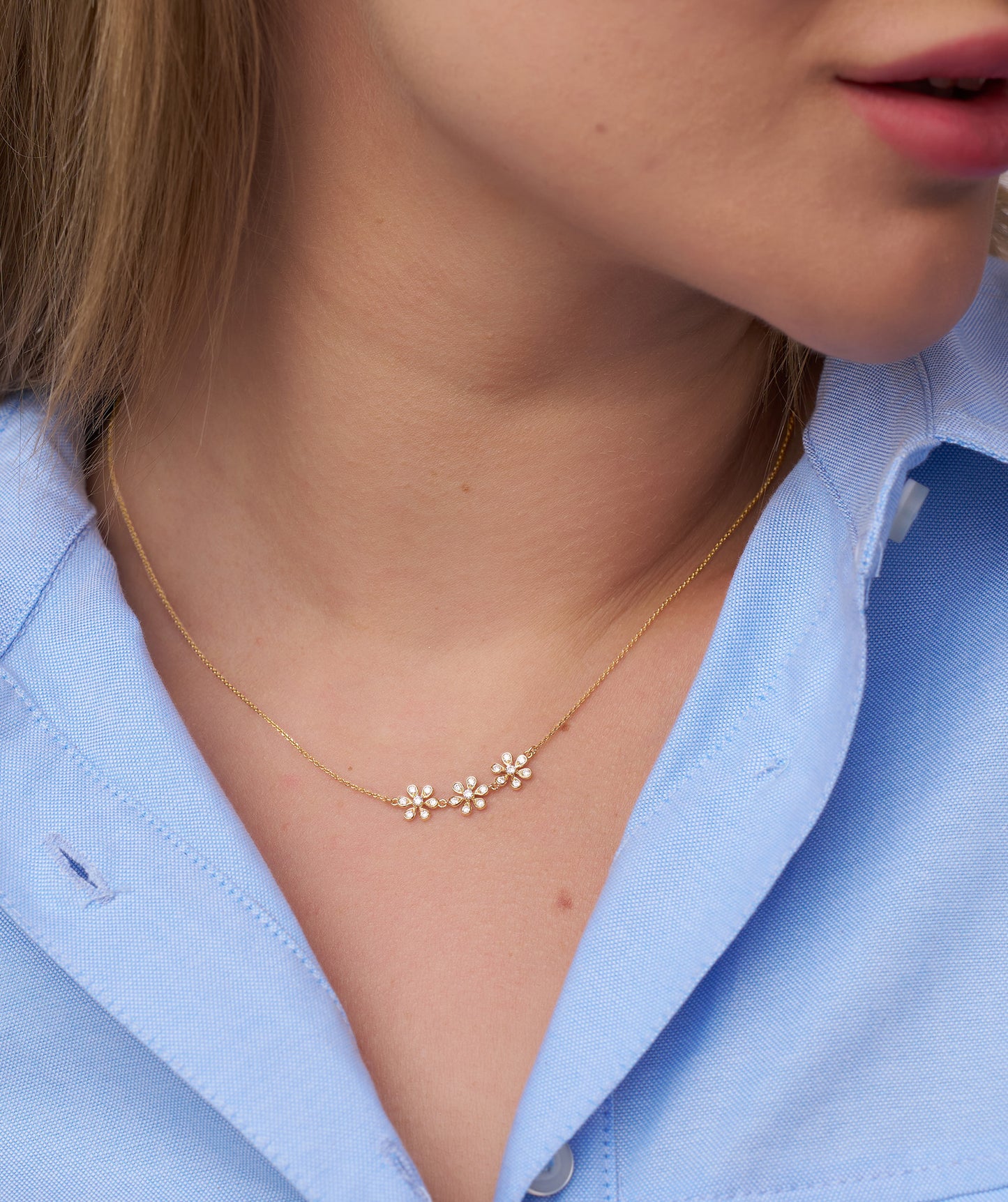 Triple Flower Diamond Necklace