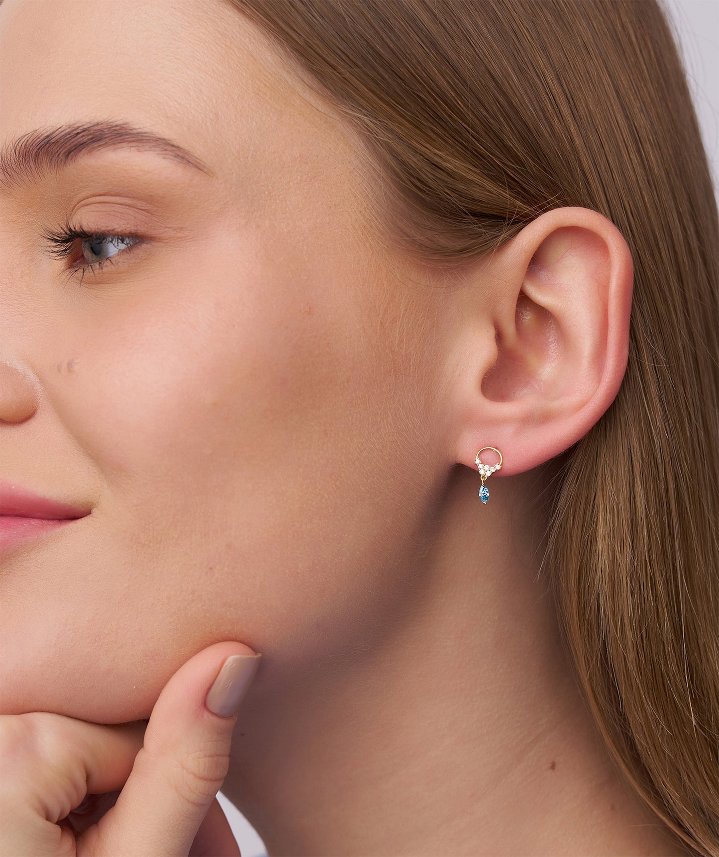 14K Gold Hoop Earrings with Blue Drop