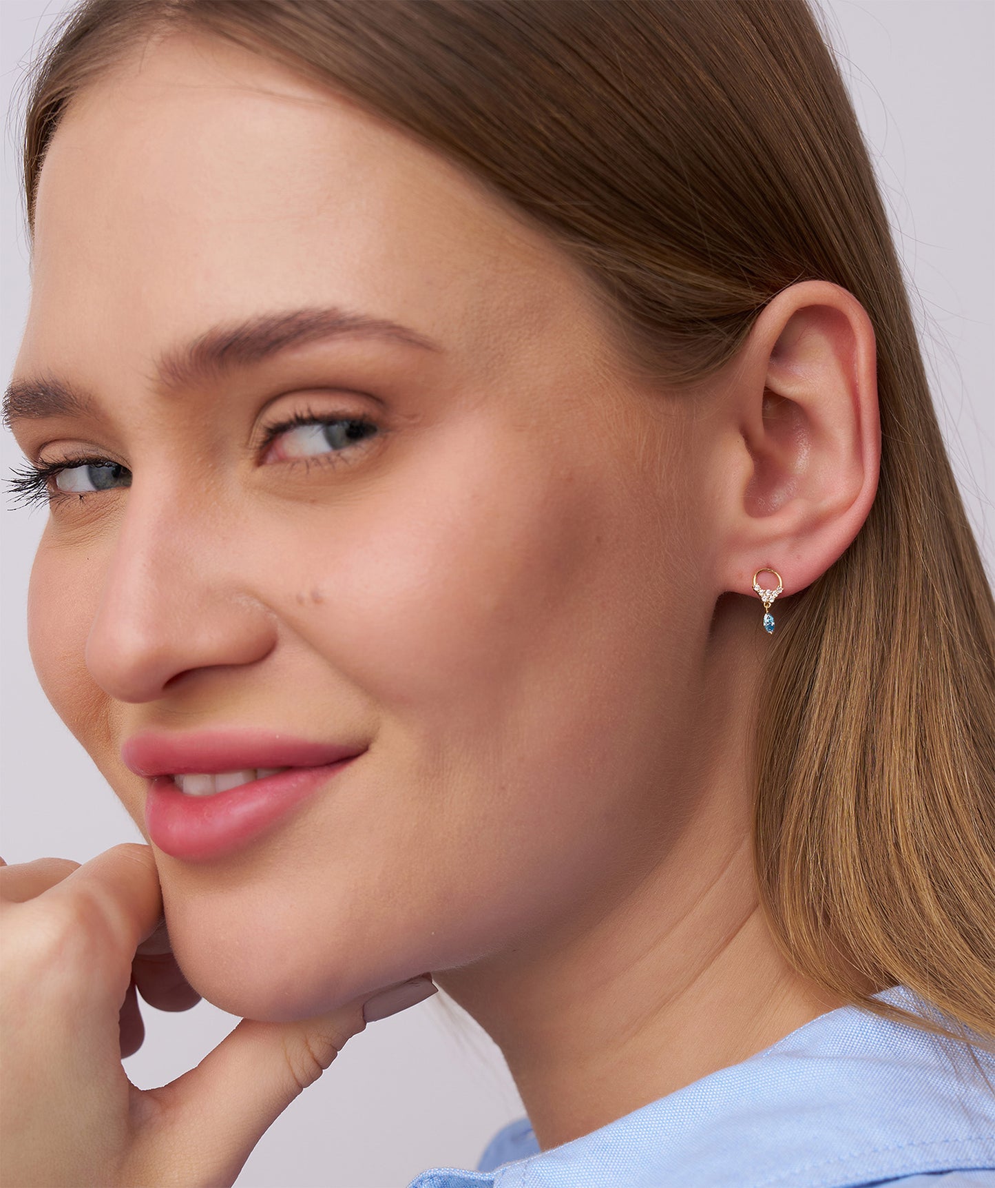 14K Gold Hoop Earrings with Blue Drop