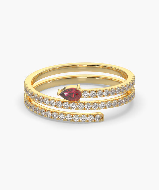 Ruby Heart 14K Gold Double Row Ring