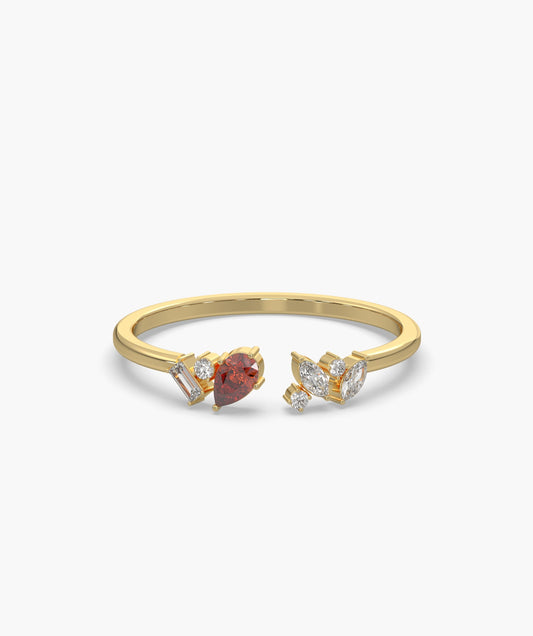 Heart-Cut Garnet & Diamond Cluster Ring