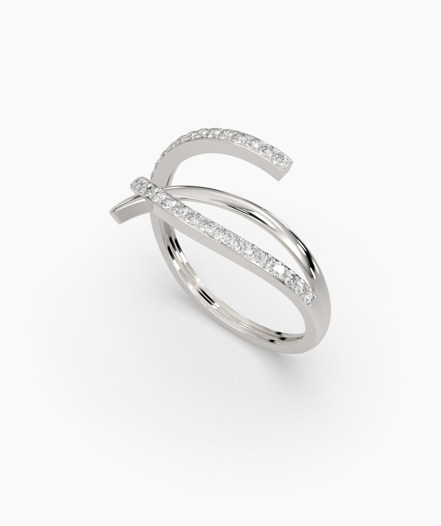 14K Gold Curved Diamond Ring