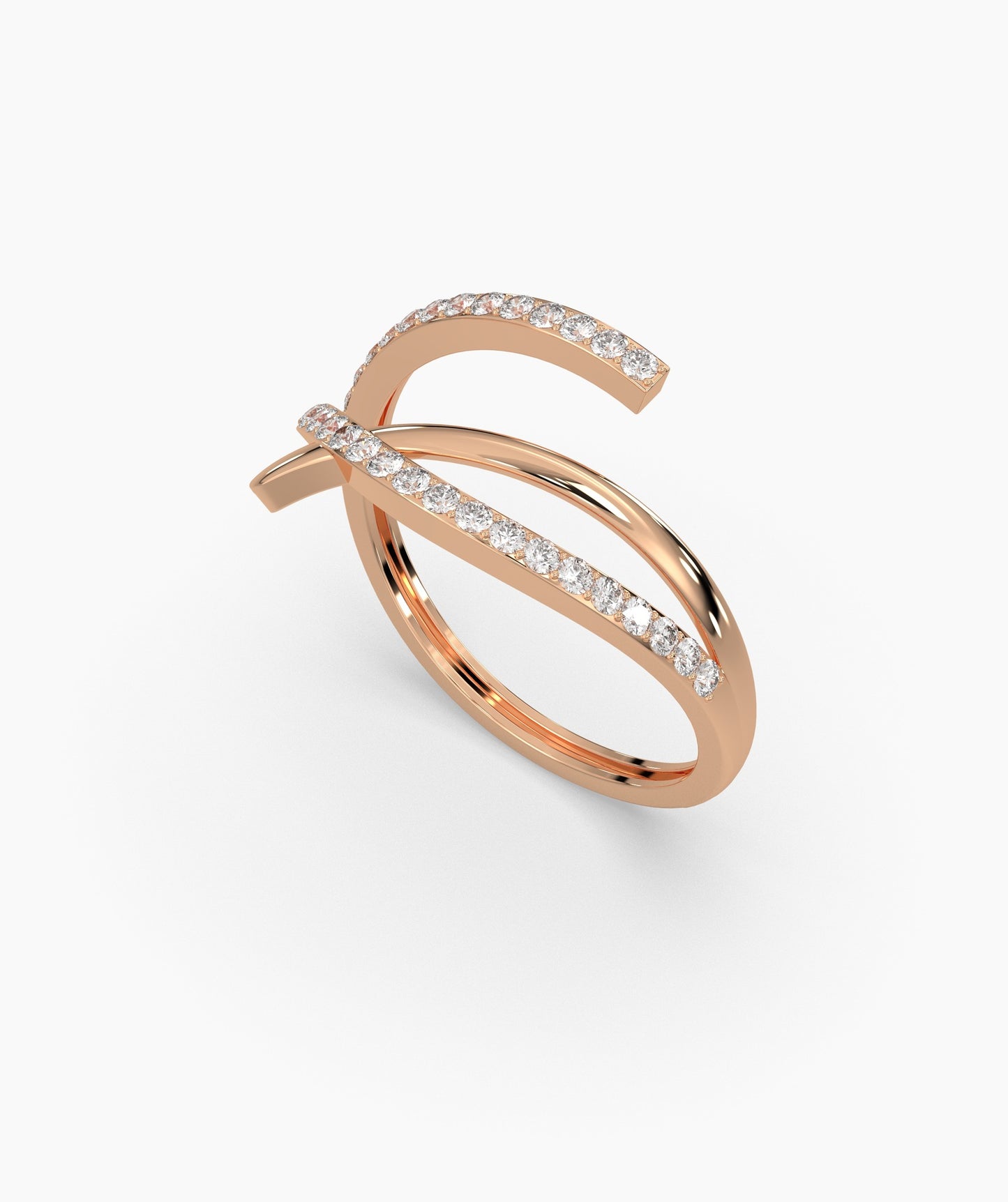 14K Gold Curved Diamond Ring