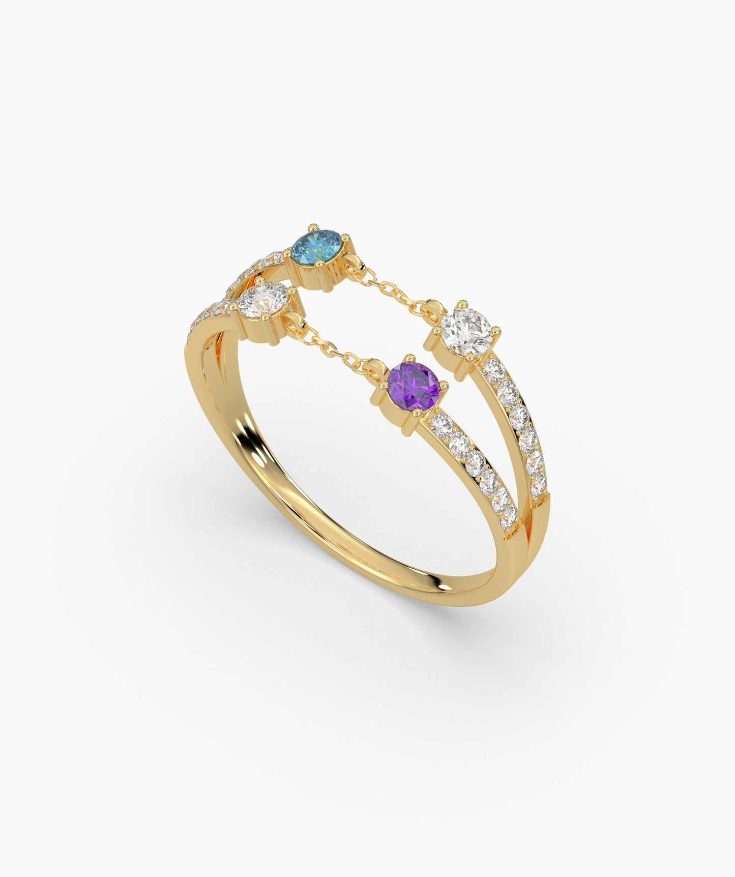 Diamond & Gemstone Chain Ring