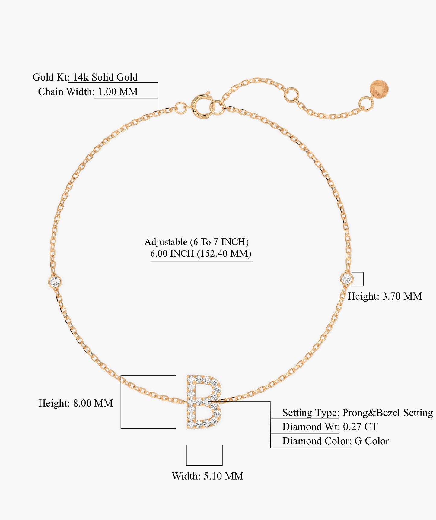 Custom Initial 'B' Diamond Bracelet