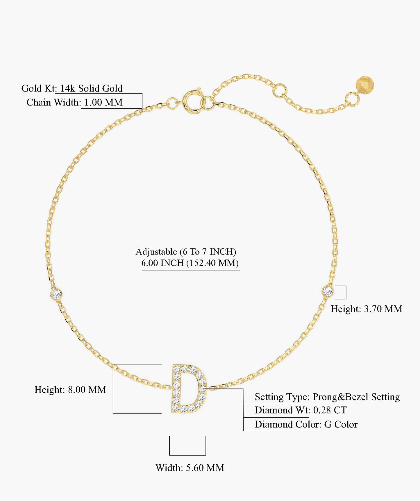 Chic D Letter Diamond Bracelet