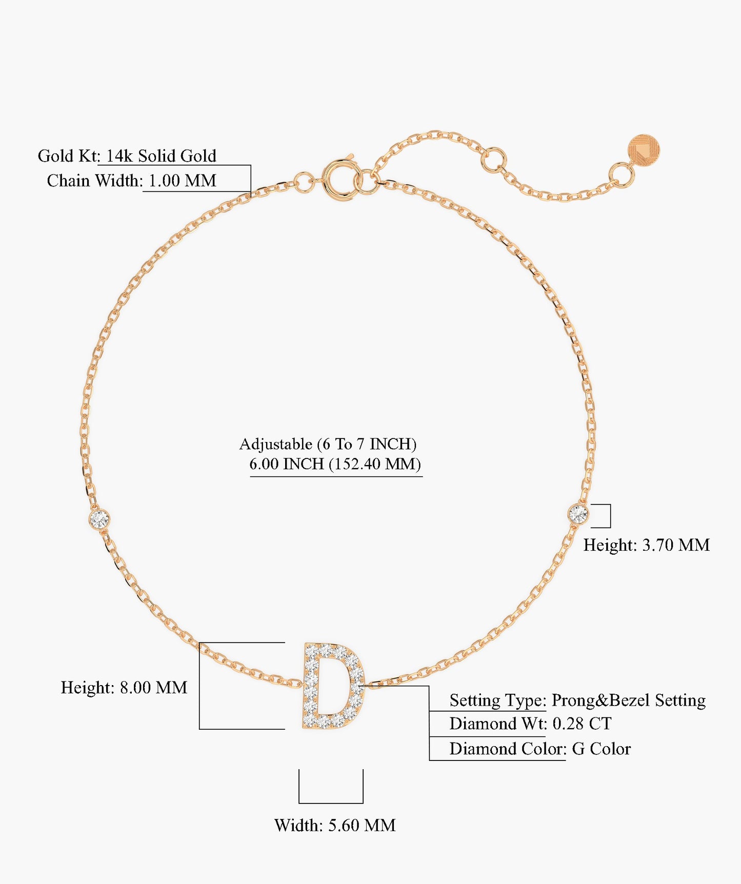Chic D Letter Diamond Bracelet