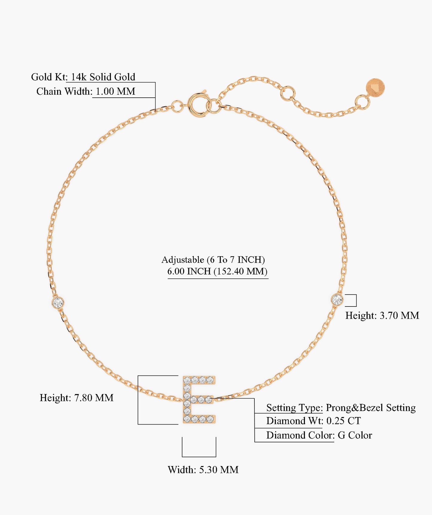 Personalized E Initial Diamond Accent Bracelet