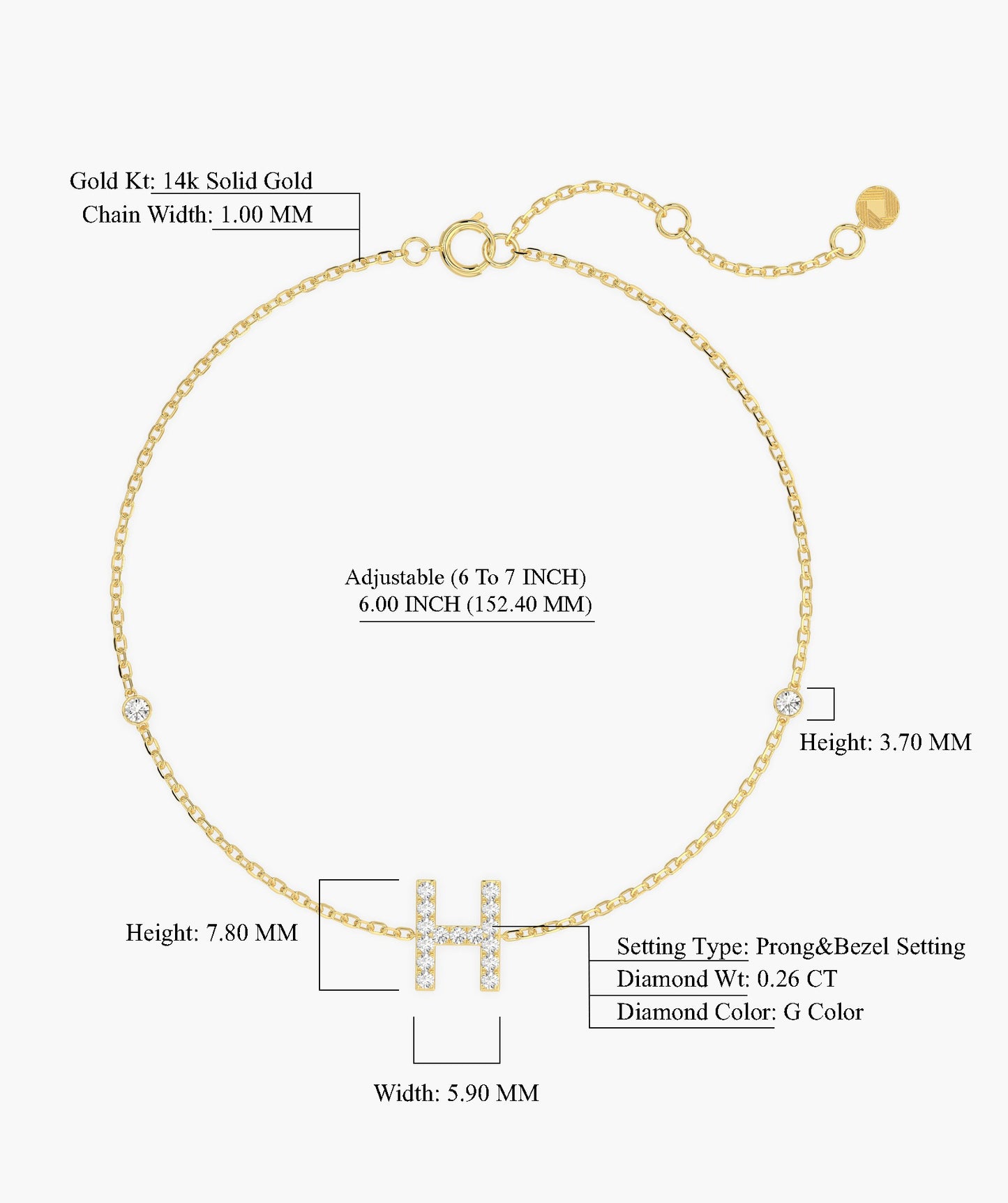 Fancy 'H' Diamond Charm Bracelet