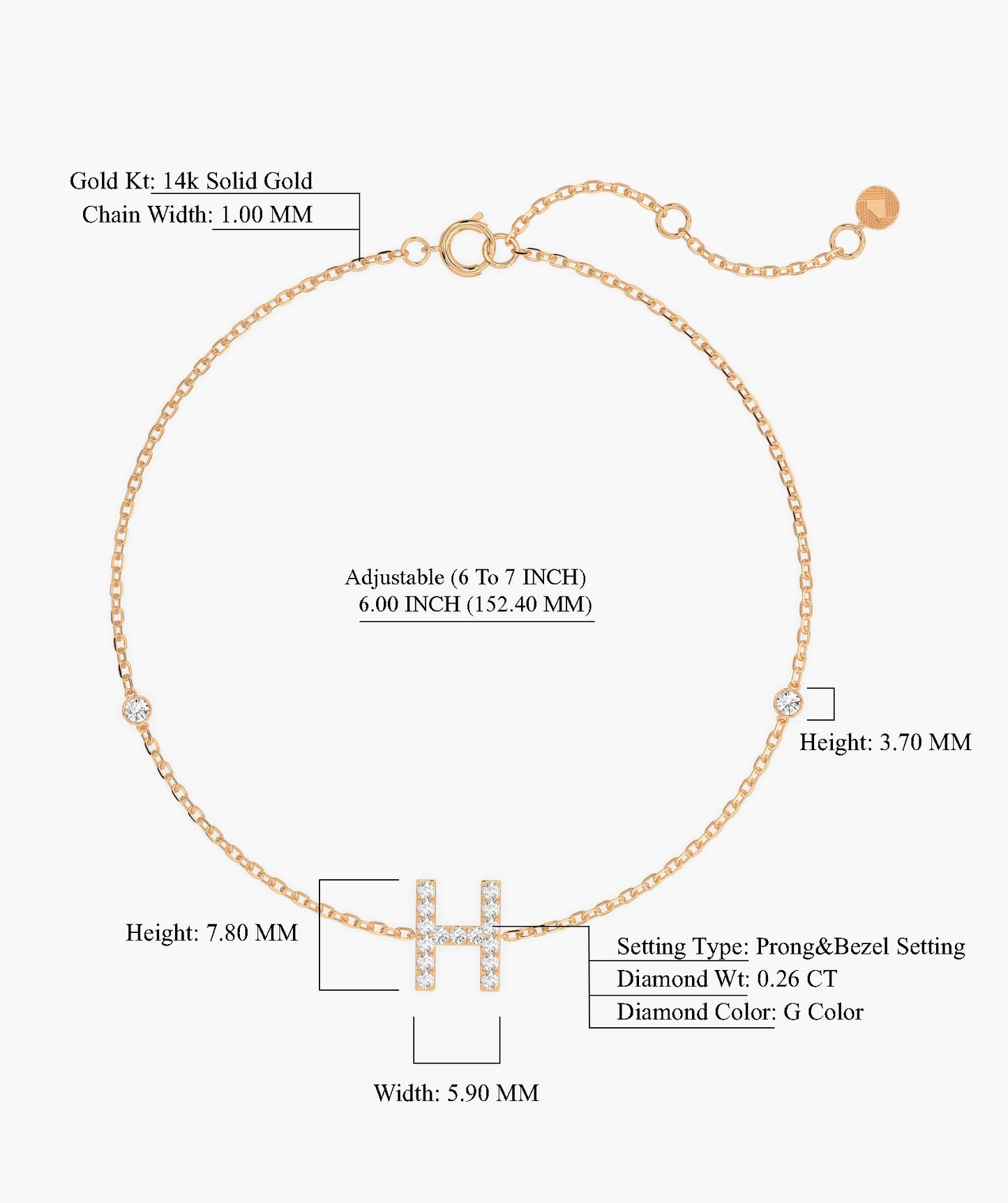 Fancy 'H' Diamond Charm Bracelet