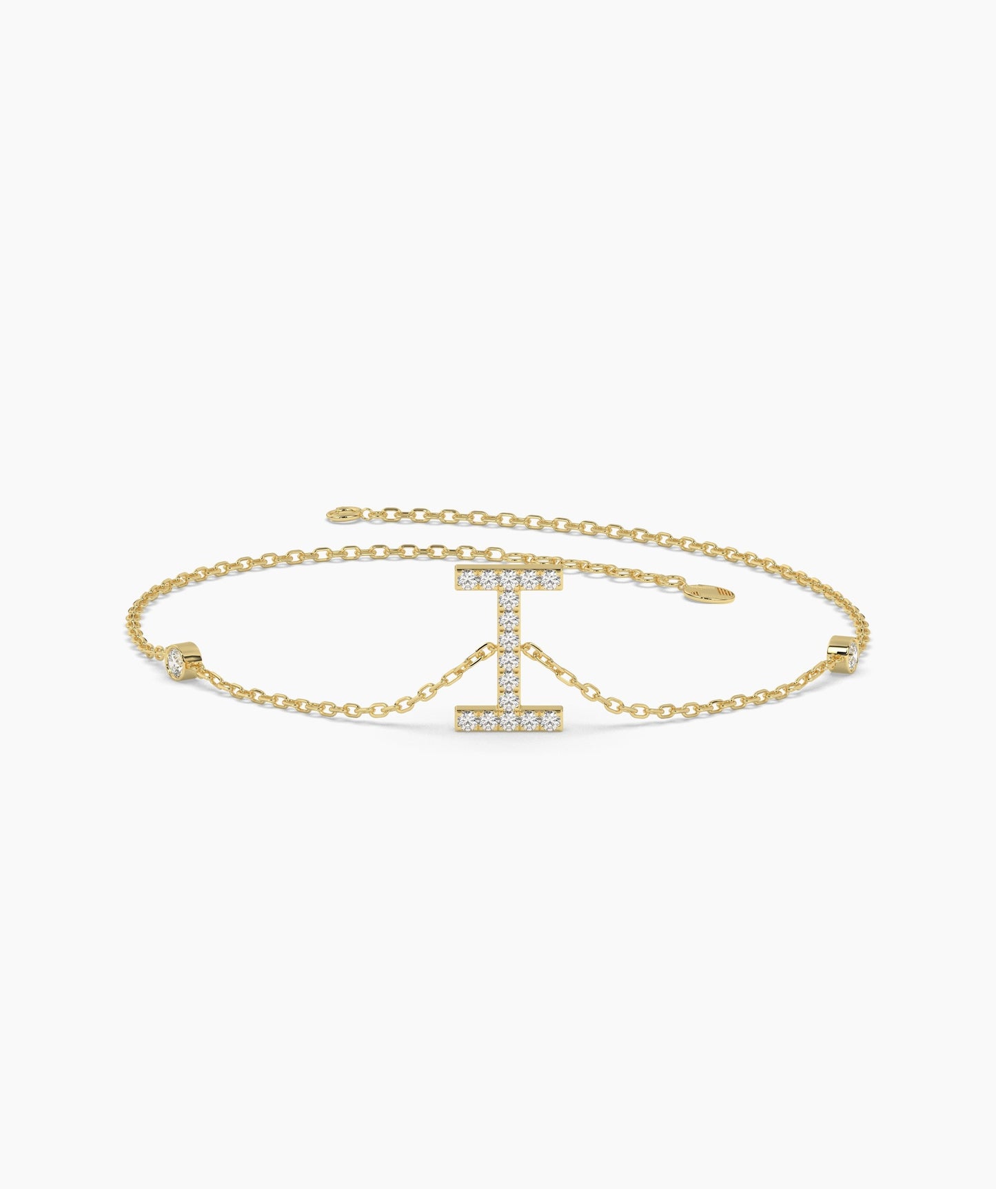 14K Gold "I" Initial Diamond Bracelet