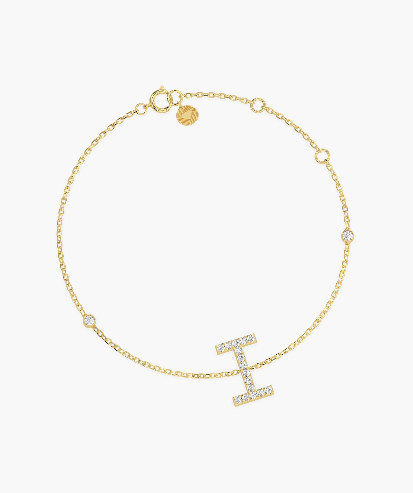 14K Gold "I" Initial Diamond Bracelet