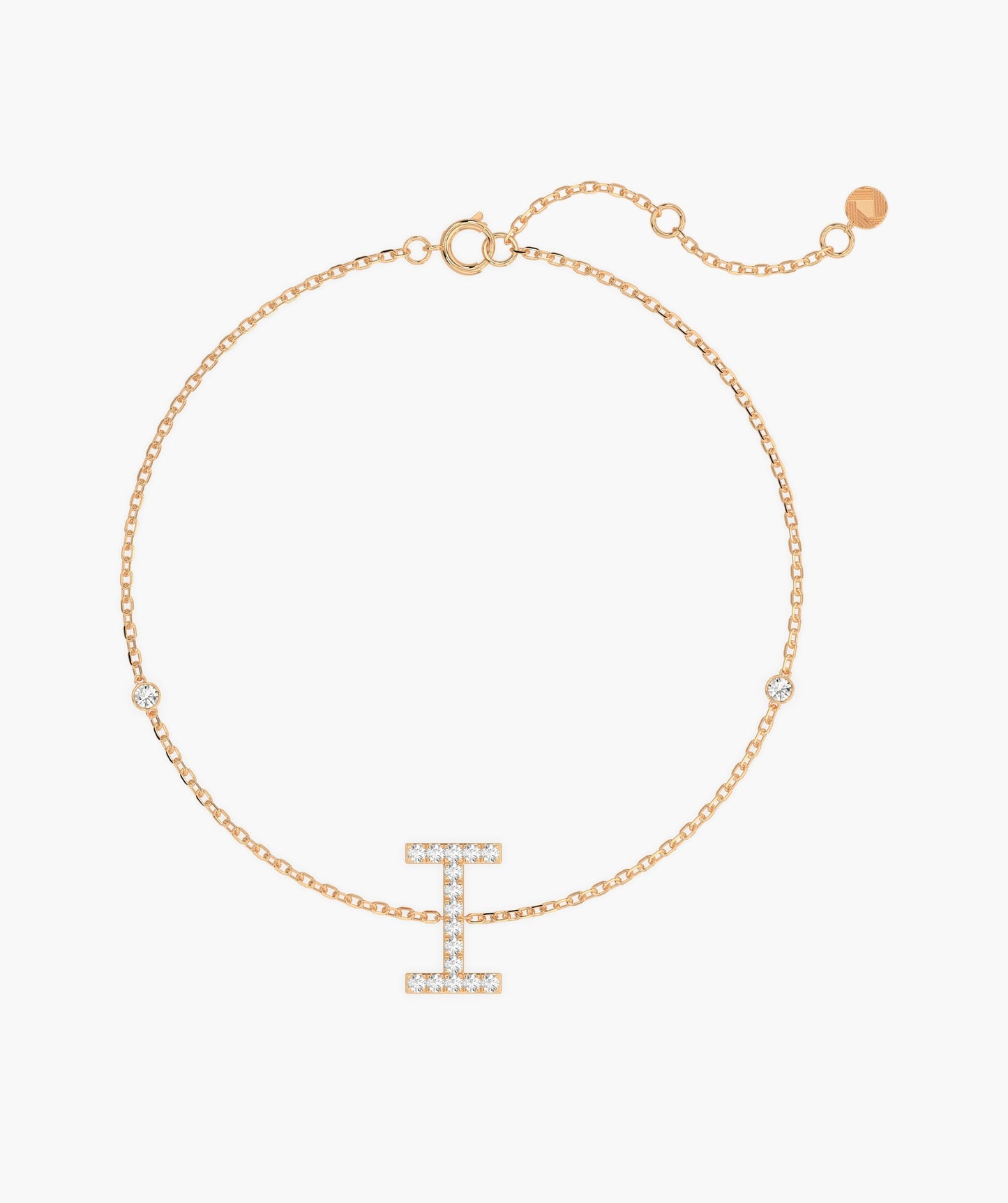 14K Gold "I" Initial Diamond Bracelet