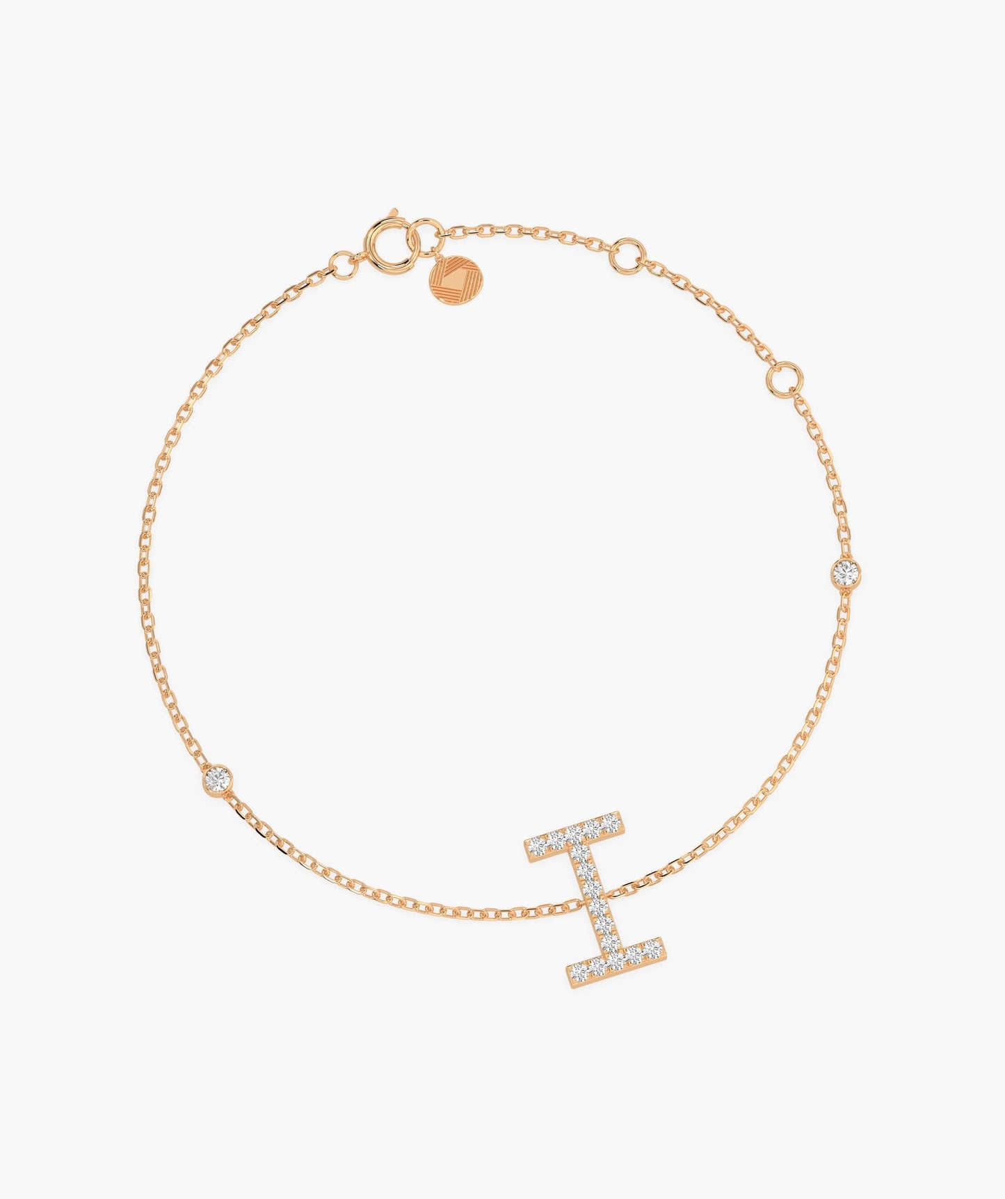 14K Gold "I" Initial Diamond Bracelet