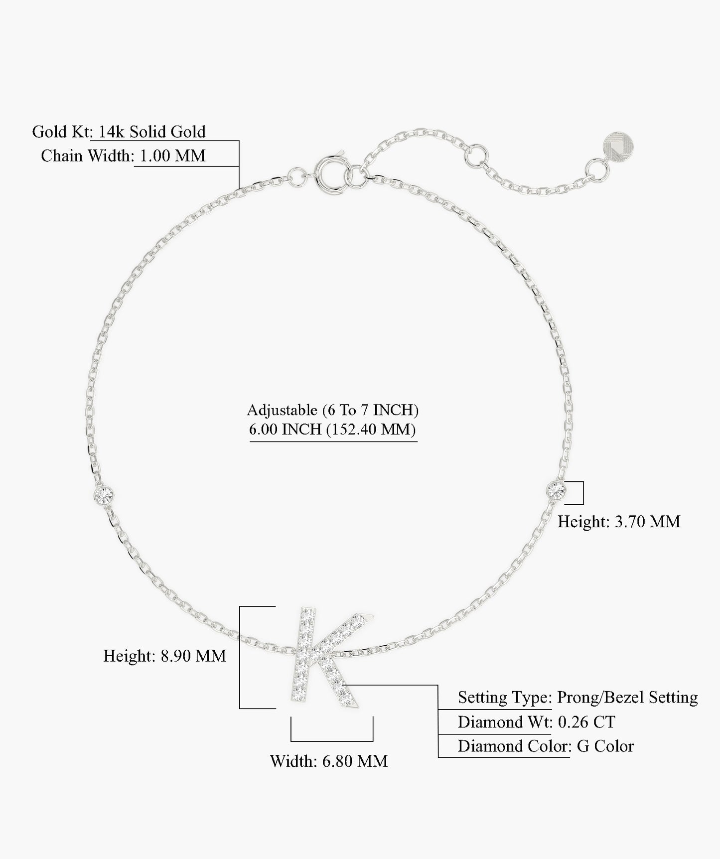 Elegant K Initial Sparkle Bracelet